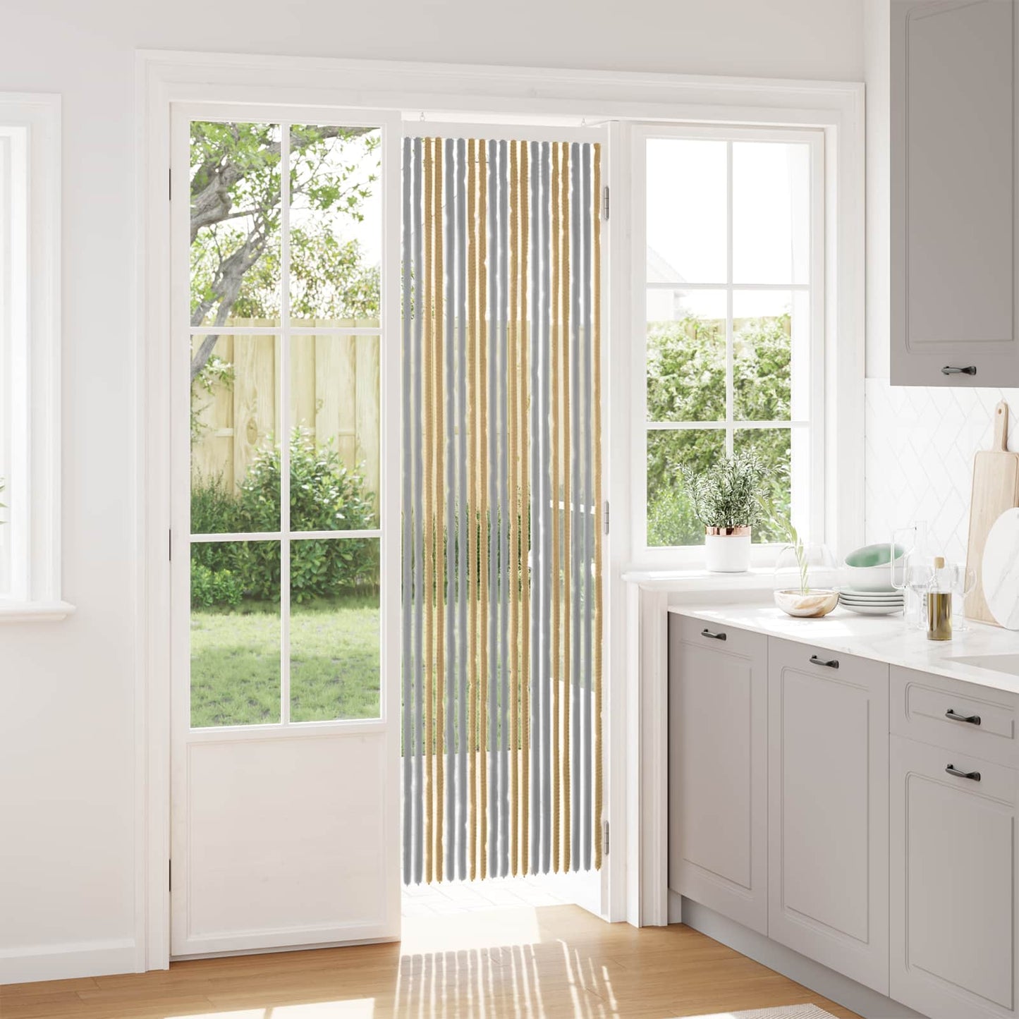 Insektgardin Chenille Grå og Beige 56 x 200 cm 100% PP