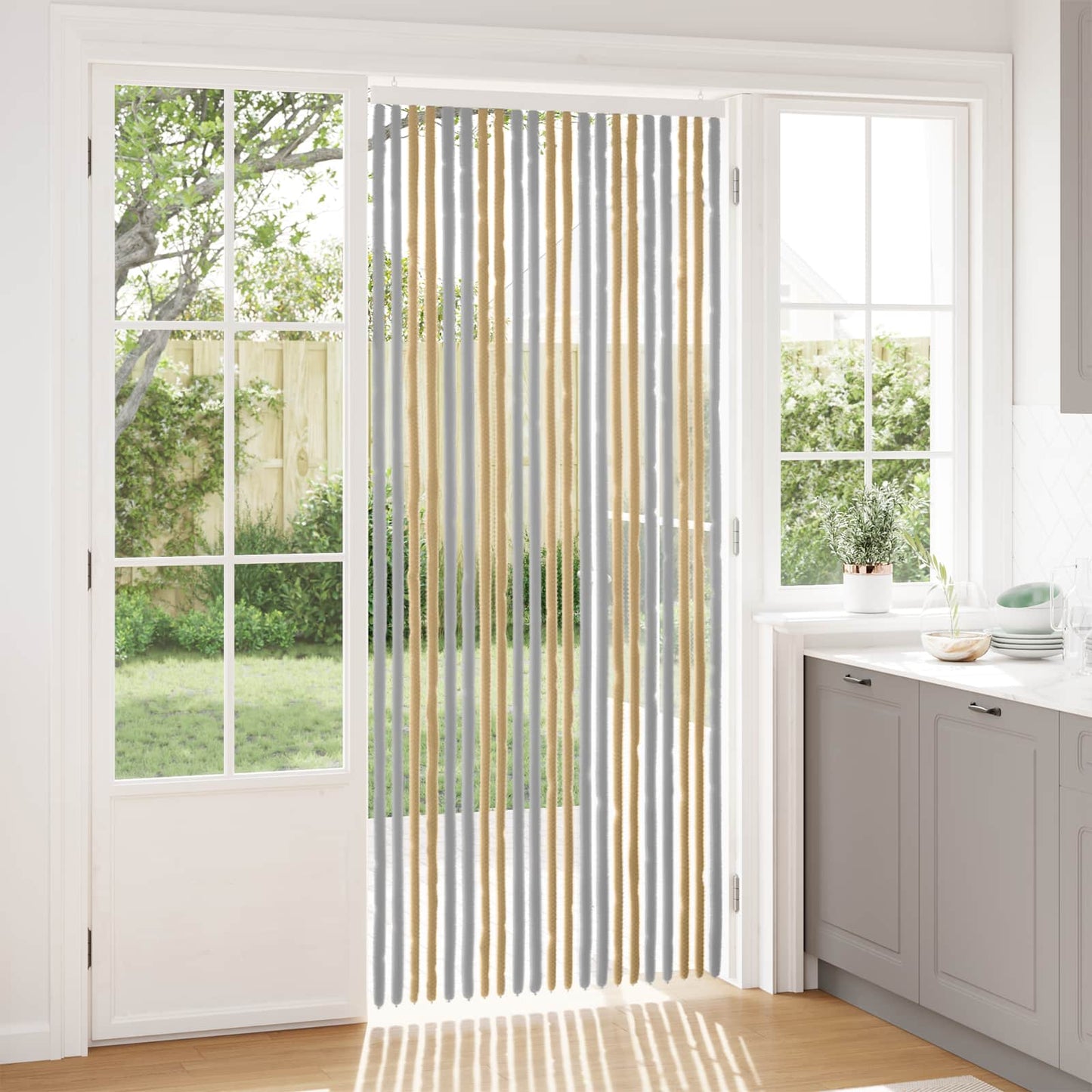 Insektgardin Chenille Grå og Beige 90 x 220 cm 100% PP