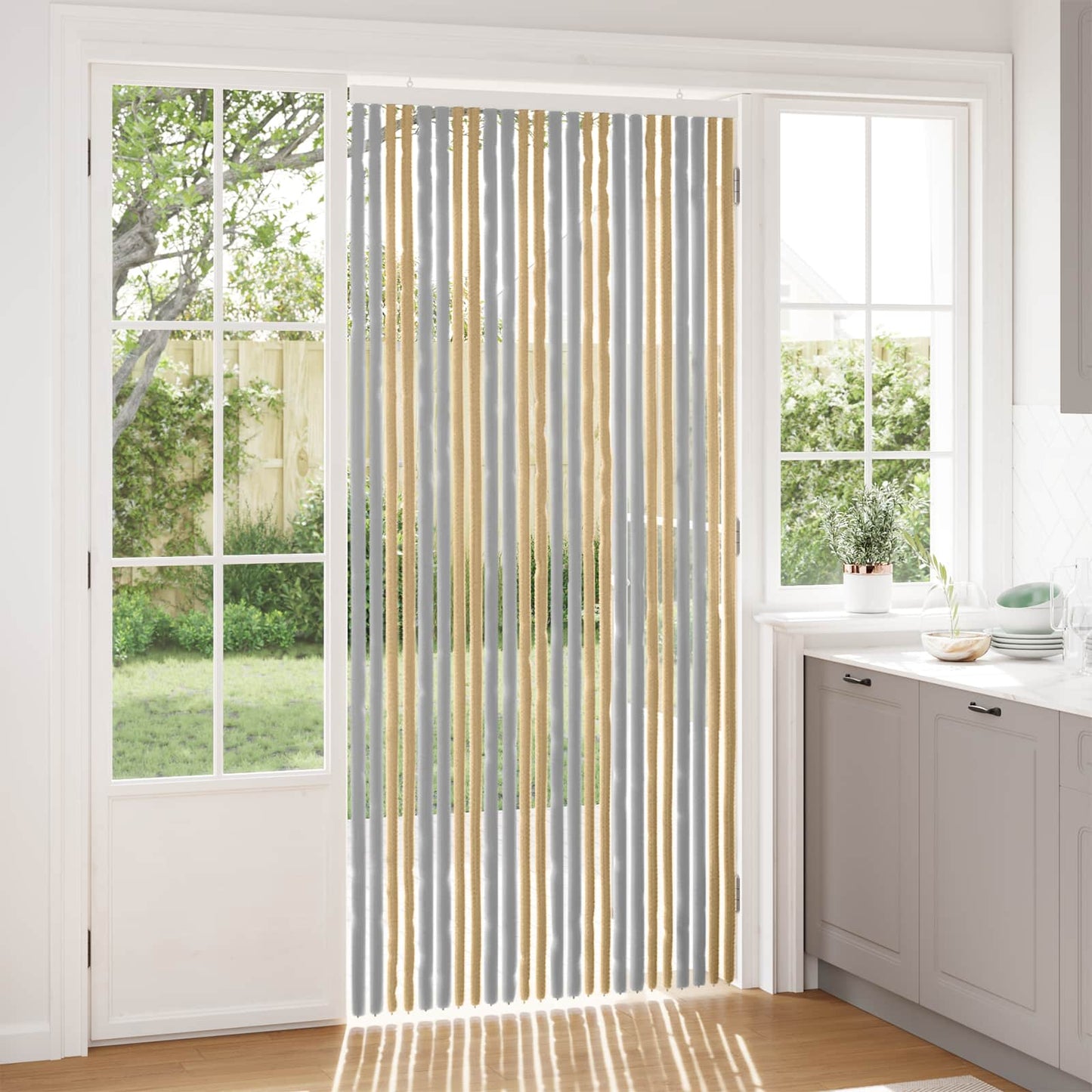 Insektgardin Chenille Grå og Beige 100 x 220 cm 100% PP