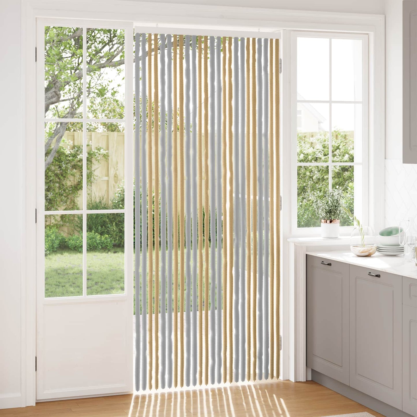 Insektgardin Chenille Grå og Beige 100 x 230 cm 100% PP