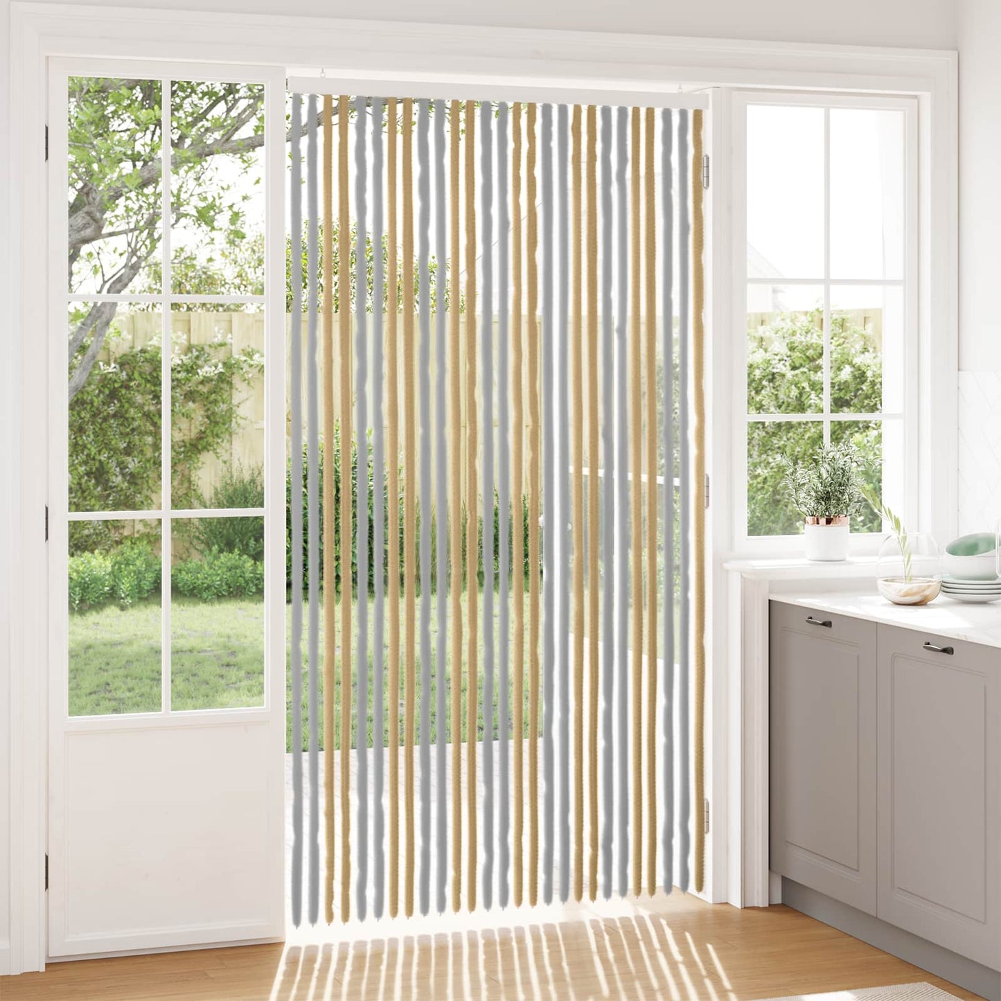 Insektgardin Chenille Grå og Beige 118 x 220 cm 100% PP