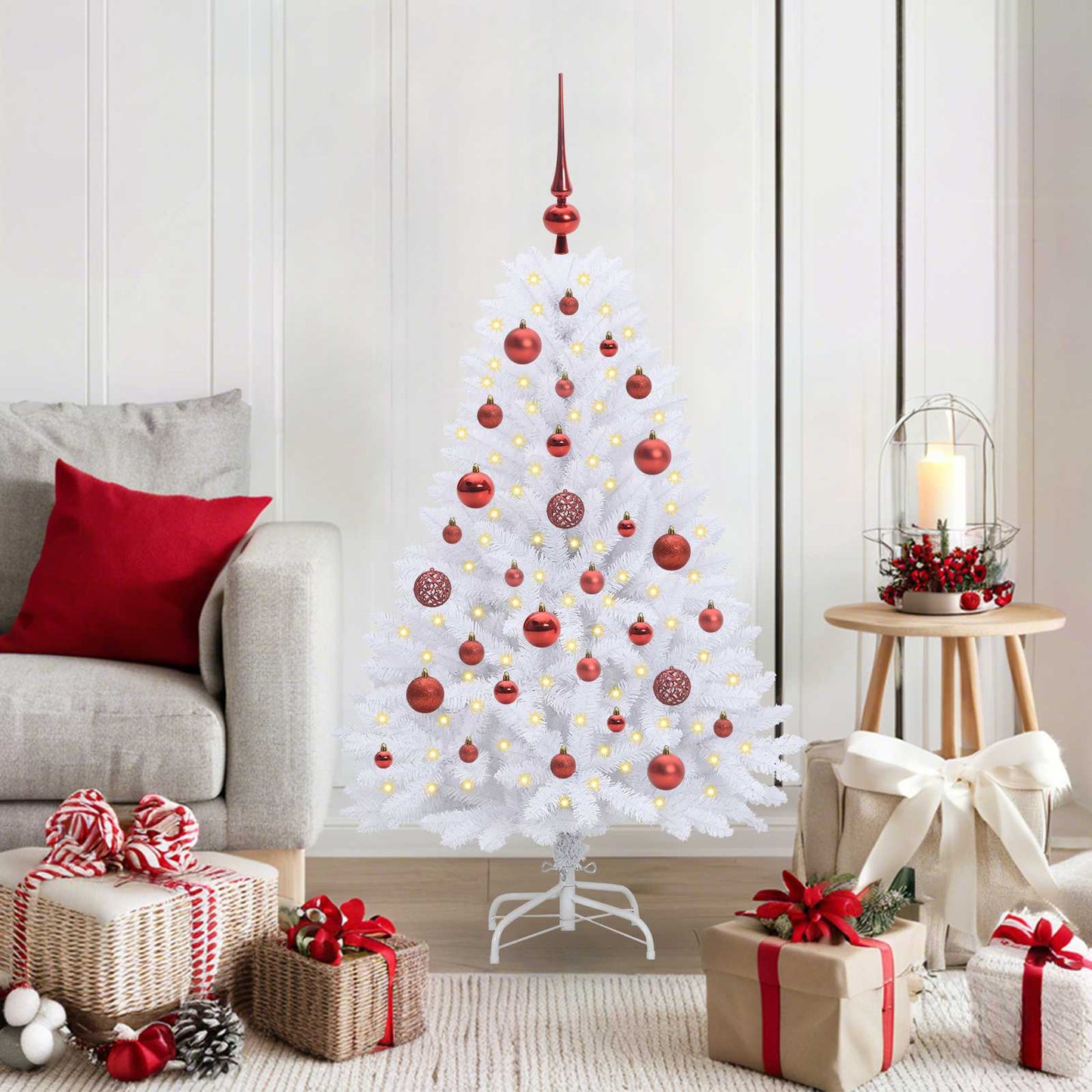 Kunstig sammensatt juletre med 150 LED Hvit 120 cm PVC og Stål