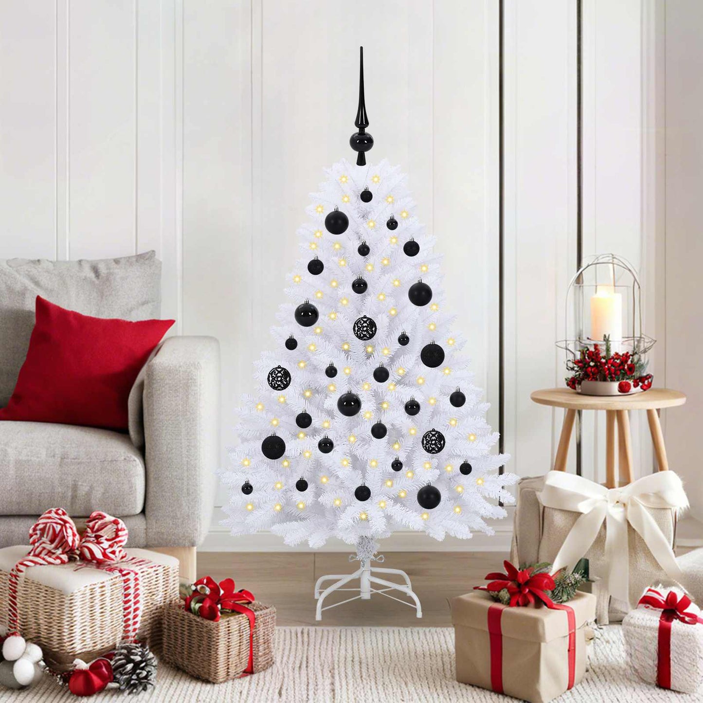 Kunstig sammensatt juletre med 150 LED Hvit 120 cm PVC og Stål
