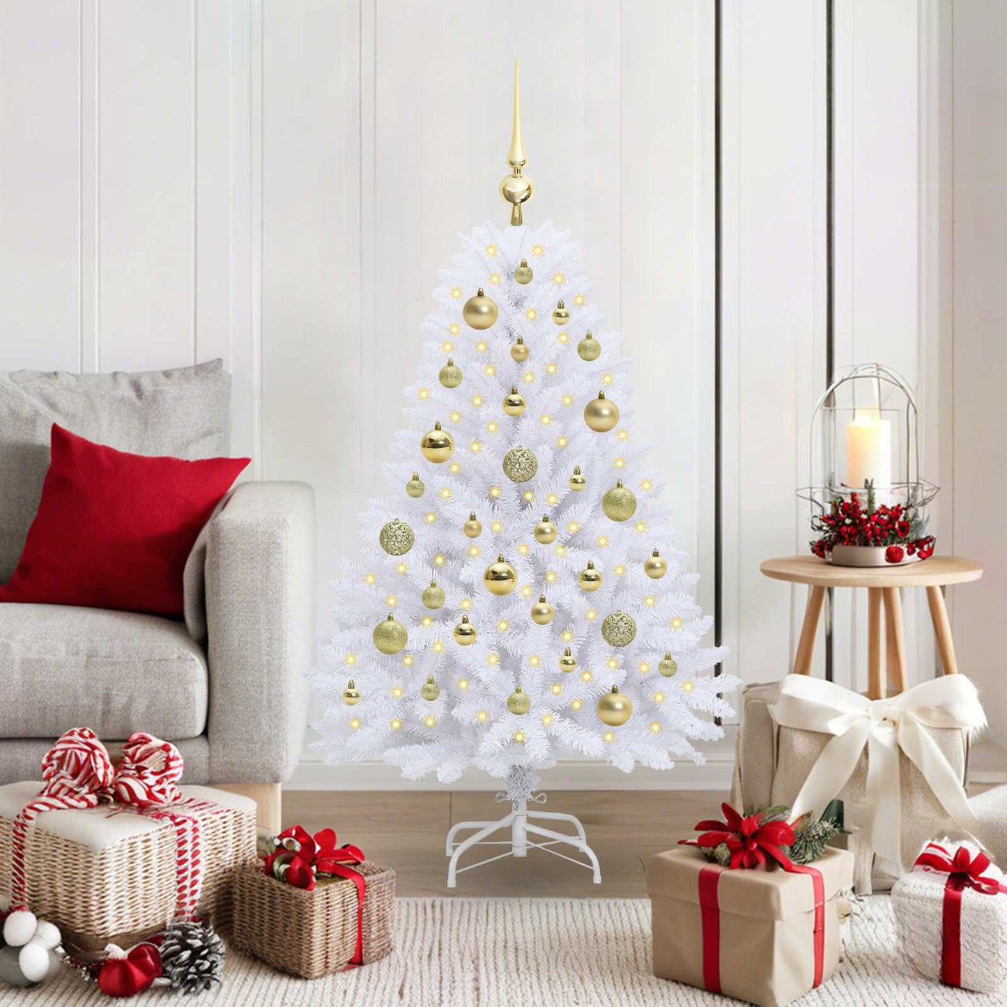 Kunstig sammensatt juletre med 150 LED Hvit 120 cm PVC og Stål