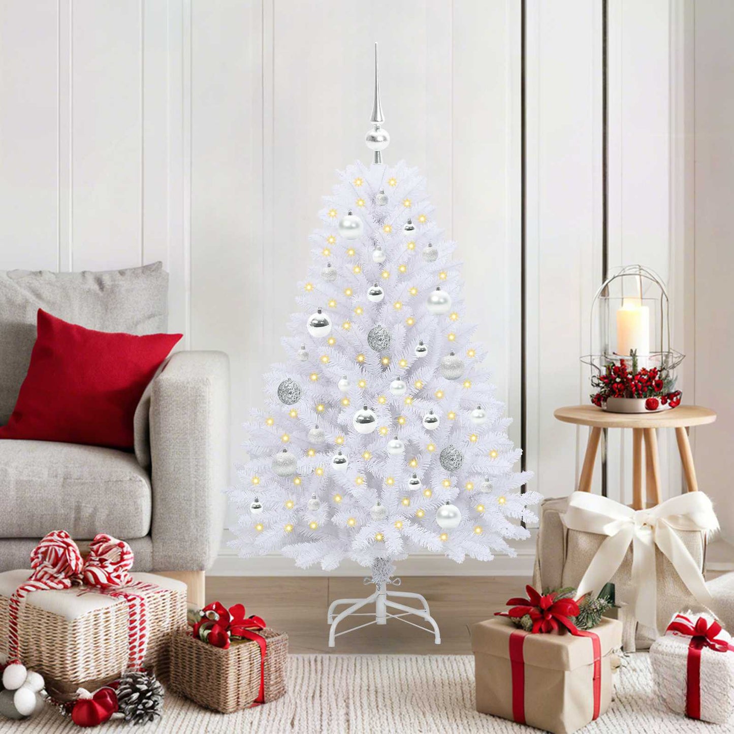Kunstig sammensatt juletre med 150 LED Hvit 120 cm PVC og Stål