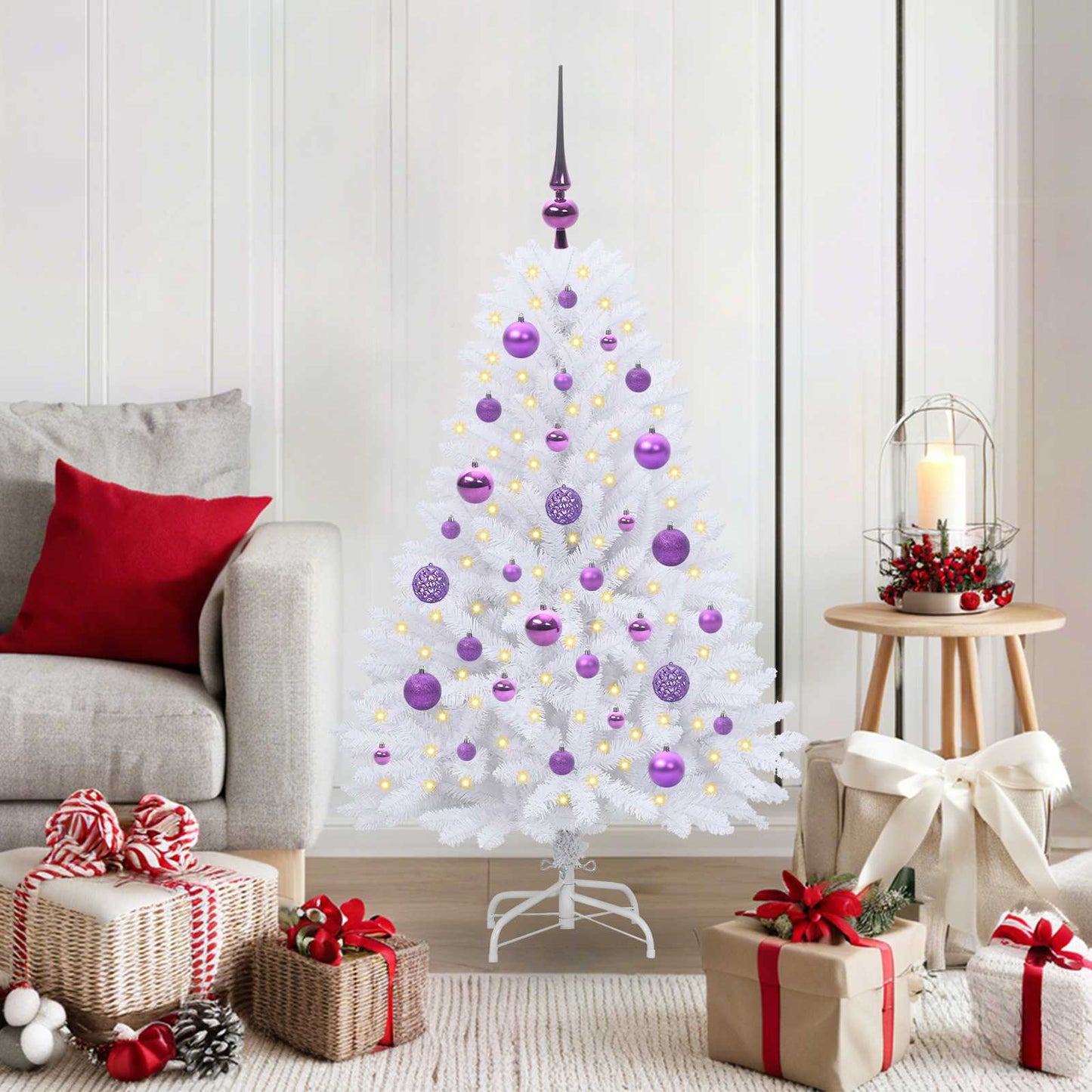 Kunstig sammensatt juletre med 150 LED Hvit 120 cm PVC og Stål