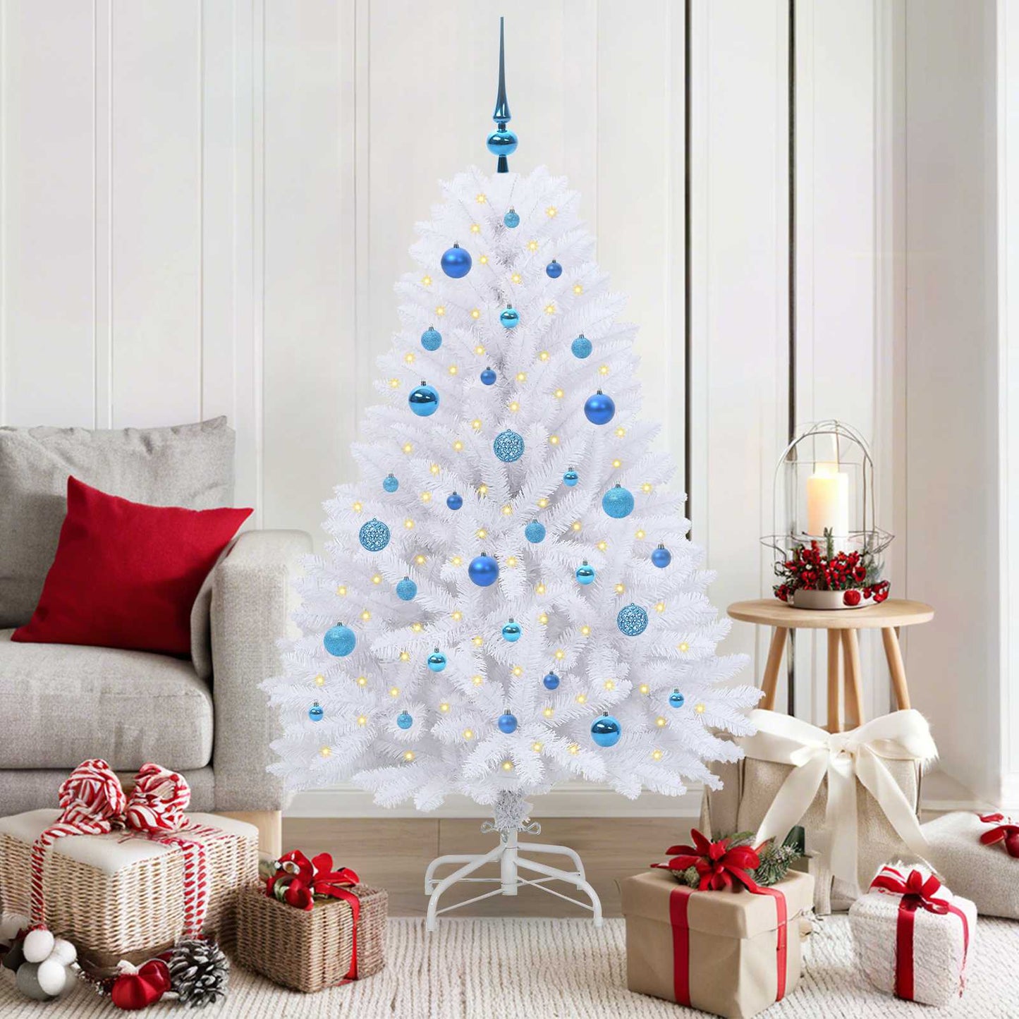 Kunstig sammensatt juletre med 150 LED Hvit 150 cm PVC og Stål