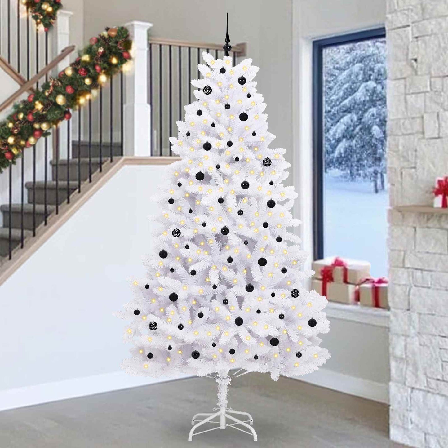 Kunstig sammensatt juletre med 300 LED Hvit 270 cm PVC og stål