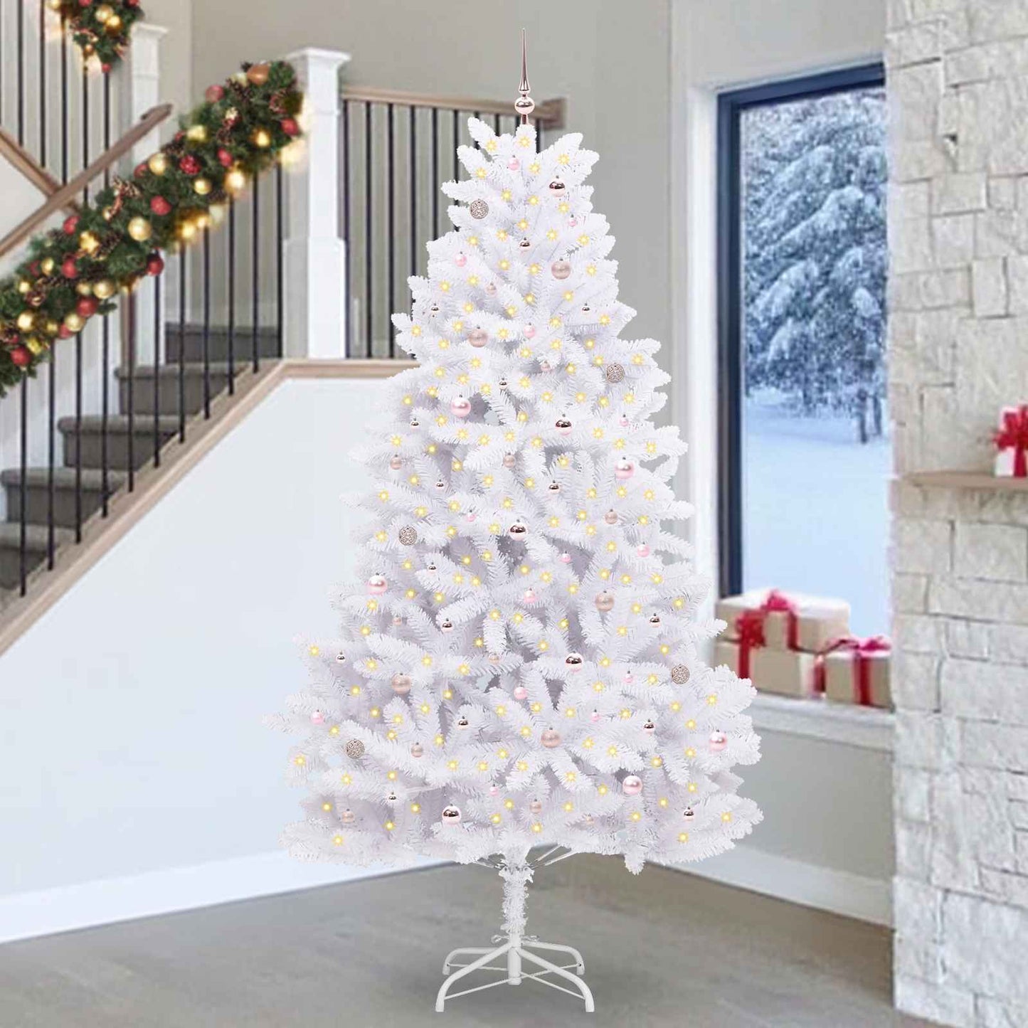 Kunstig sammensatt juletre med 300 LED Hvit 270 cm PVC og stål