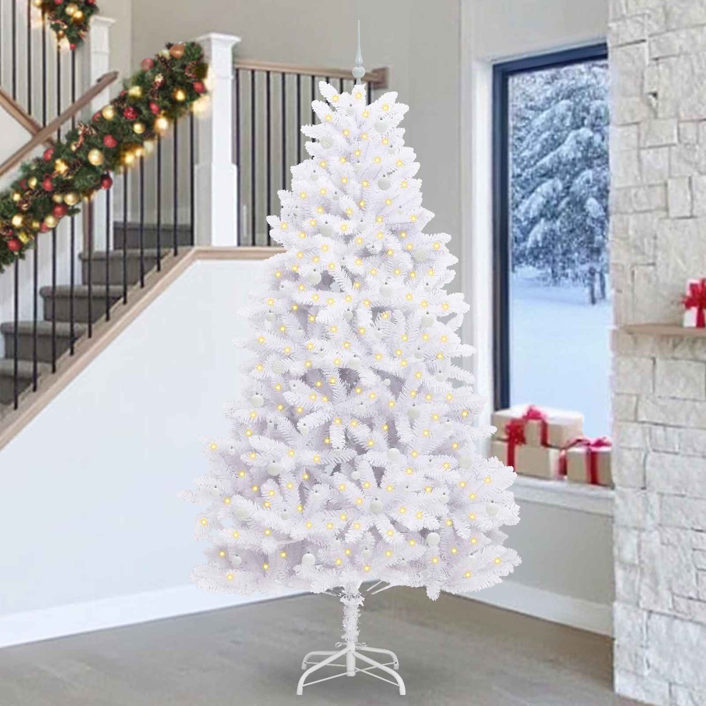 Kunstig sammensatt juletre med 300 LED Hvit 270 cm PVC og stål