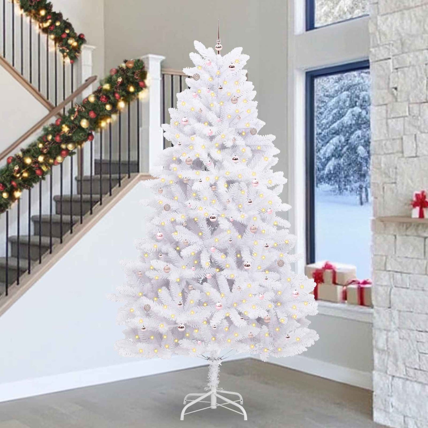 Kunstig sammensatt juletre med 300 LED Hvit 300 cm PVC og stål