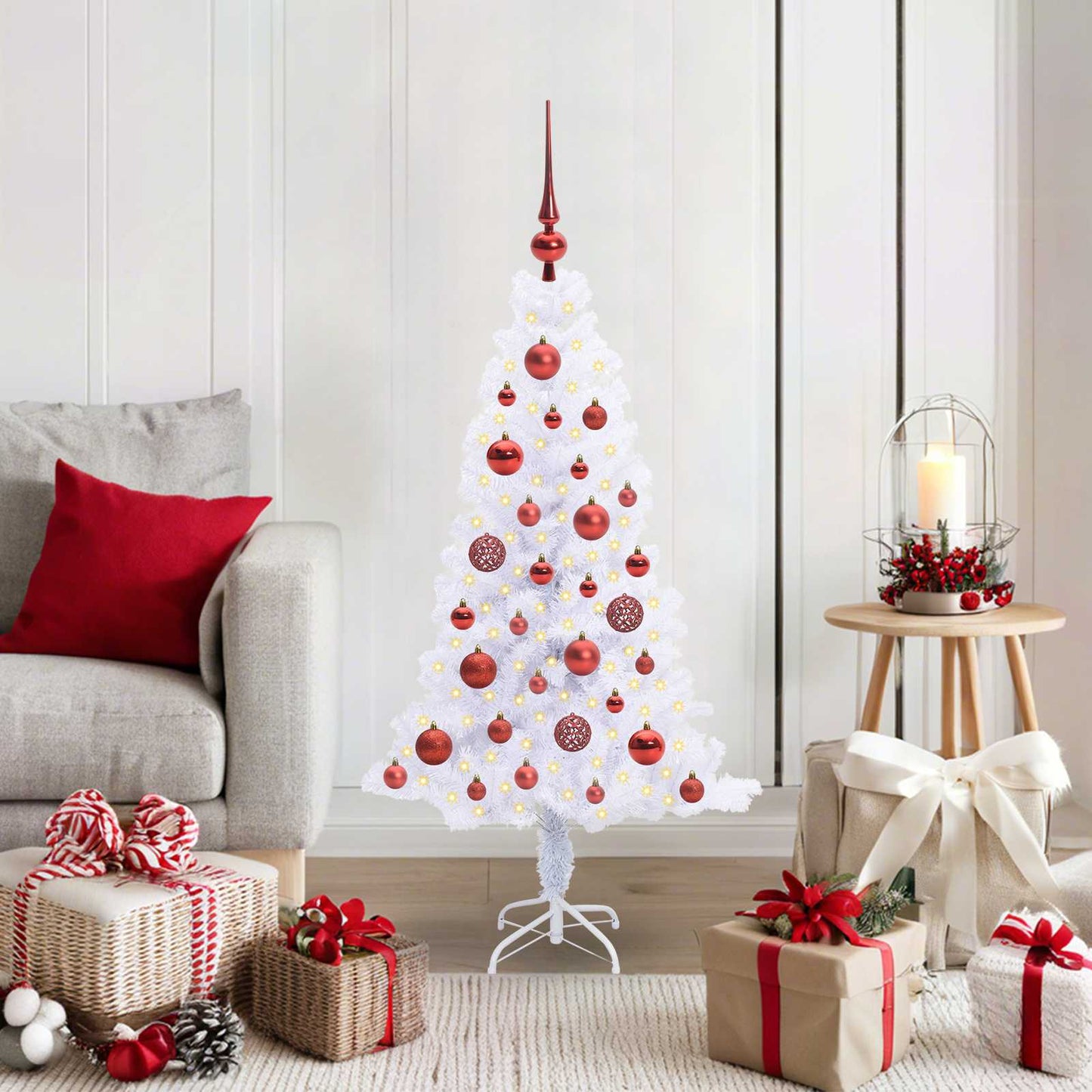 Kunstig juletre med 150 LED med stativ Hvit 120 cm PVC og Stål