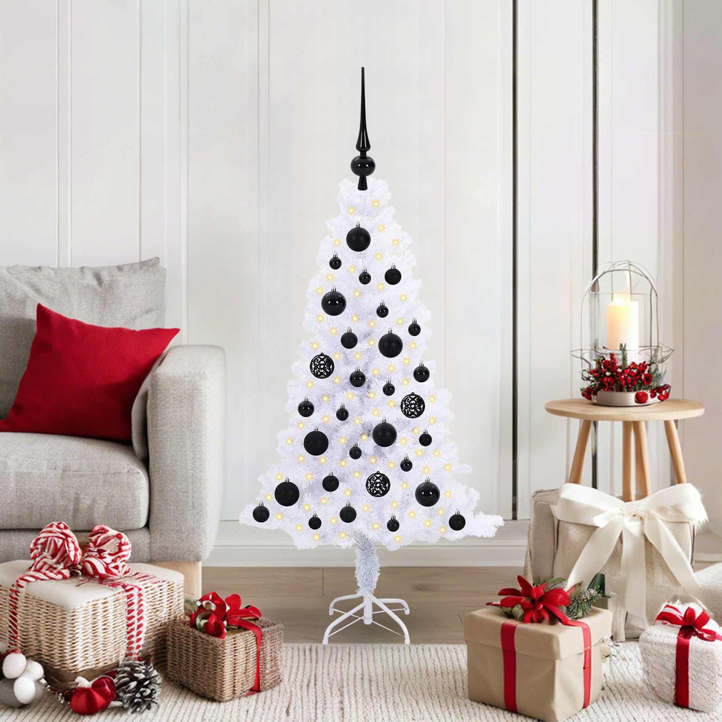 Kunstig juletre med 150 LED med stativ Hvit 120 cm PVC og Stål