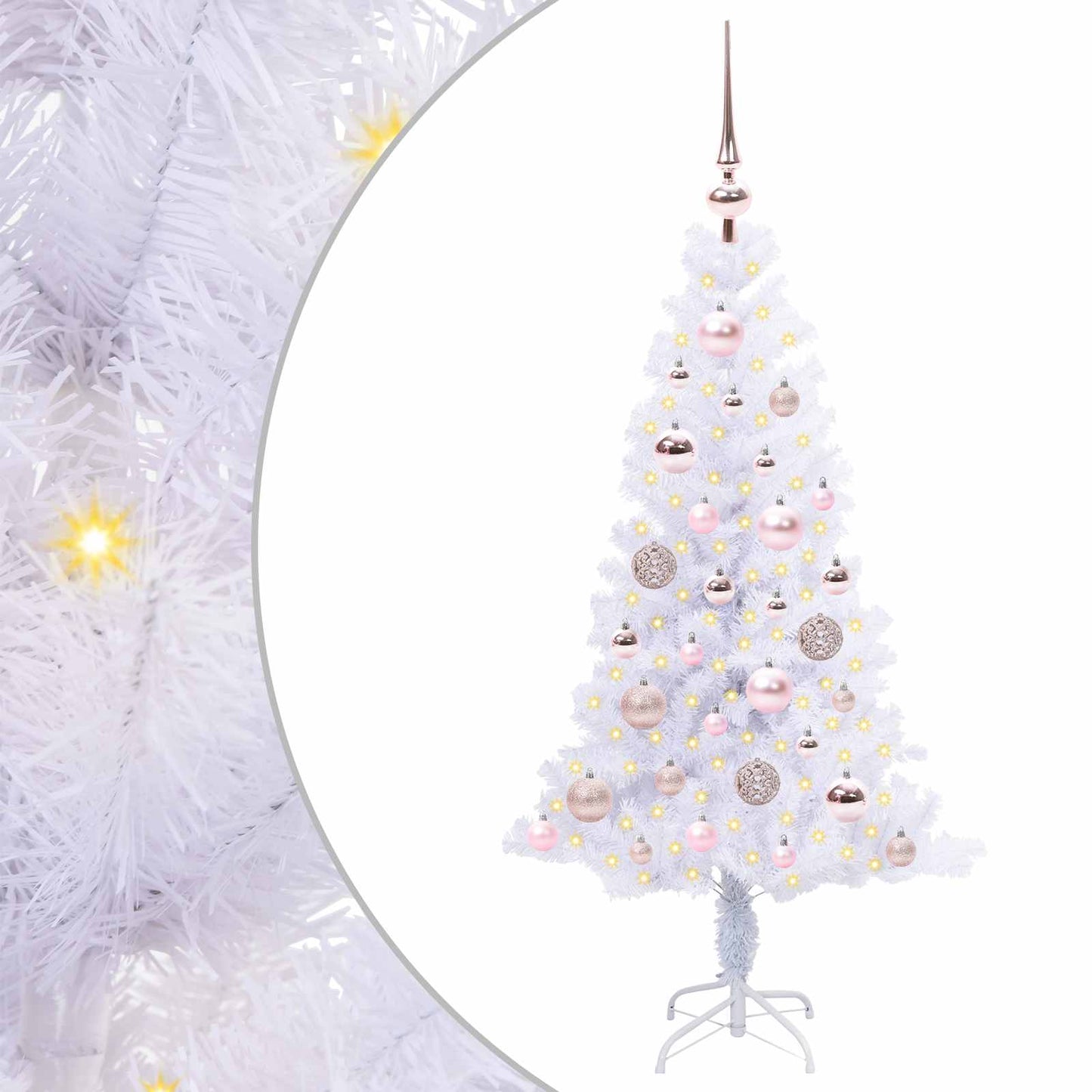 Kunstig juletre med 150 LED med stativ Hvit 120 cm PVC og Stål
