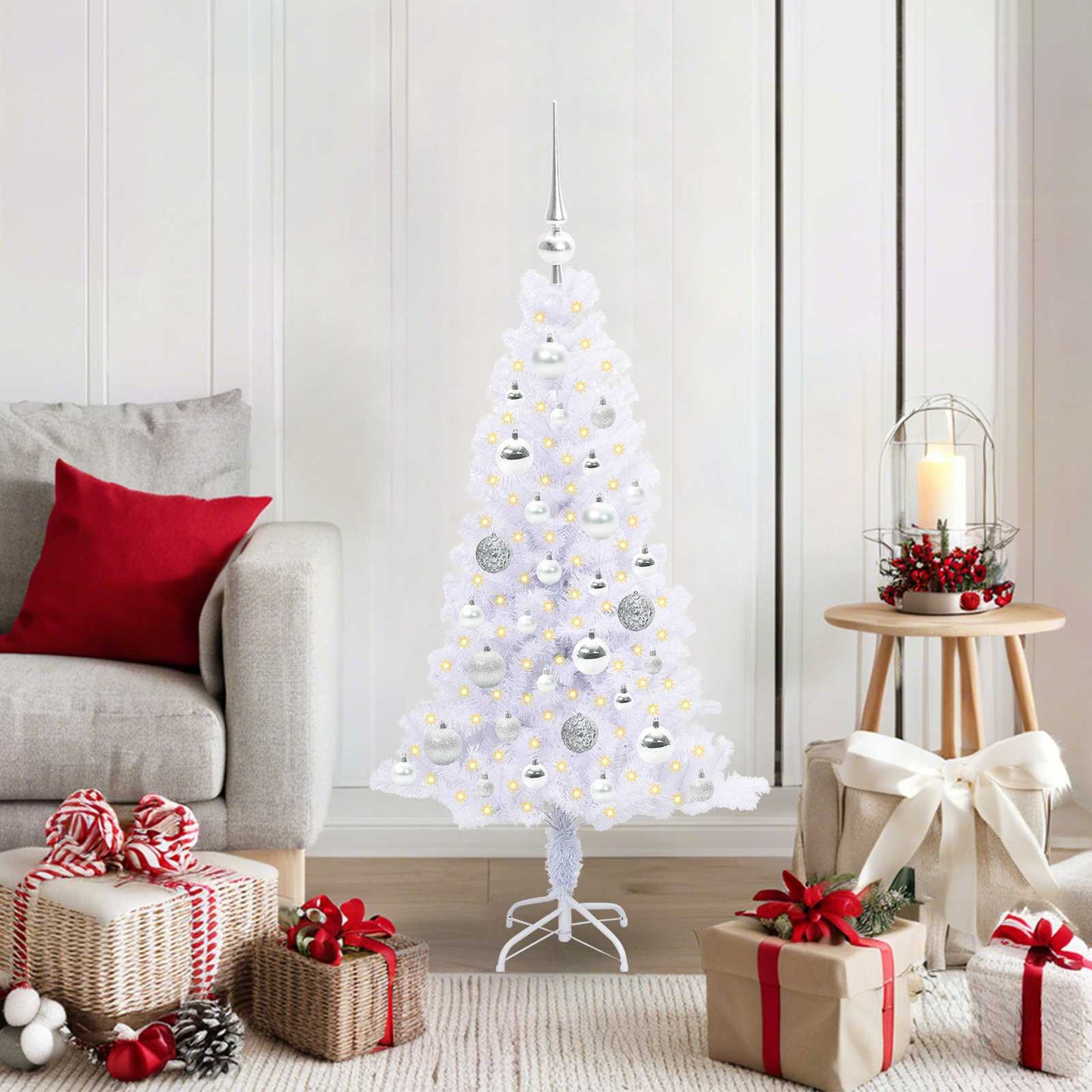 Kunstig juletre med 150 LED med stativ Hvit 120 cm PVC og Stål