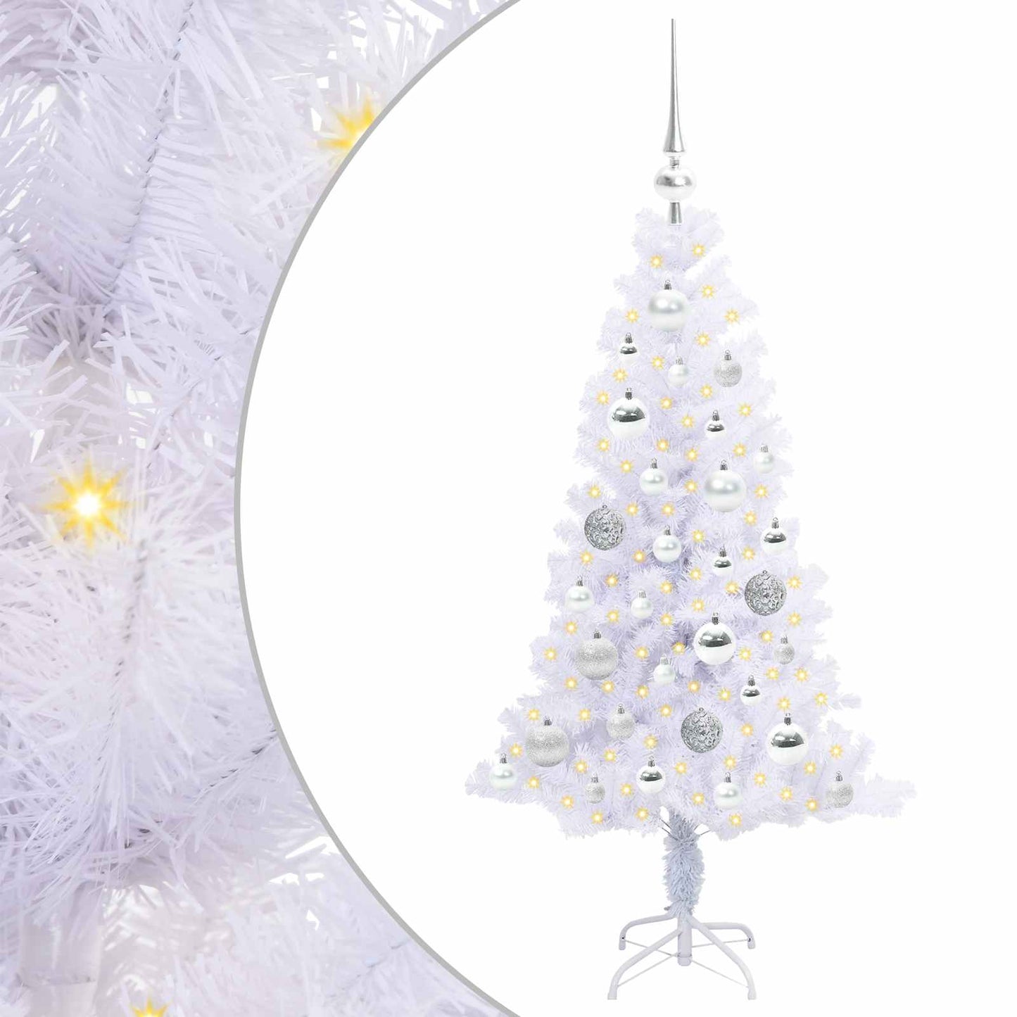 Kunstig juletre med 150 LED med stativ Hvit 120 cm PVC og Stål