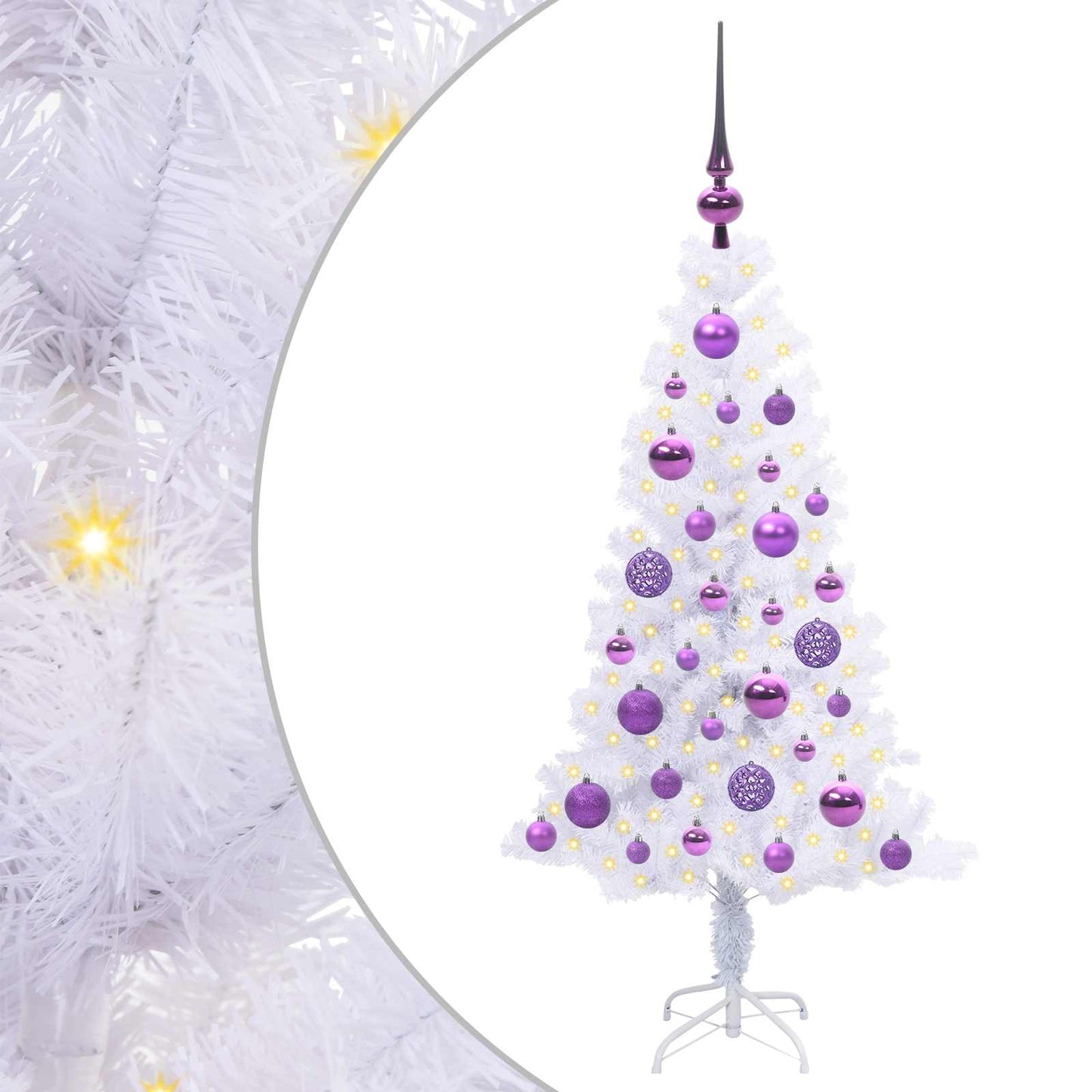 Kunstig juletre med 150 LED med stativ Hvit 120 cm PVC og Stål