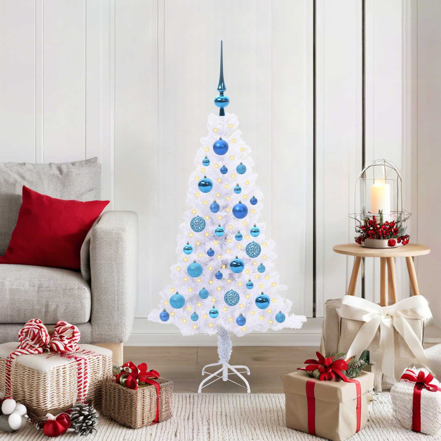 Kunstig juletre med 150 LED med stativ Hvit 120 cm PVC og Stål