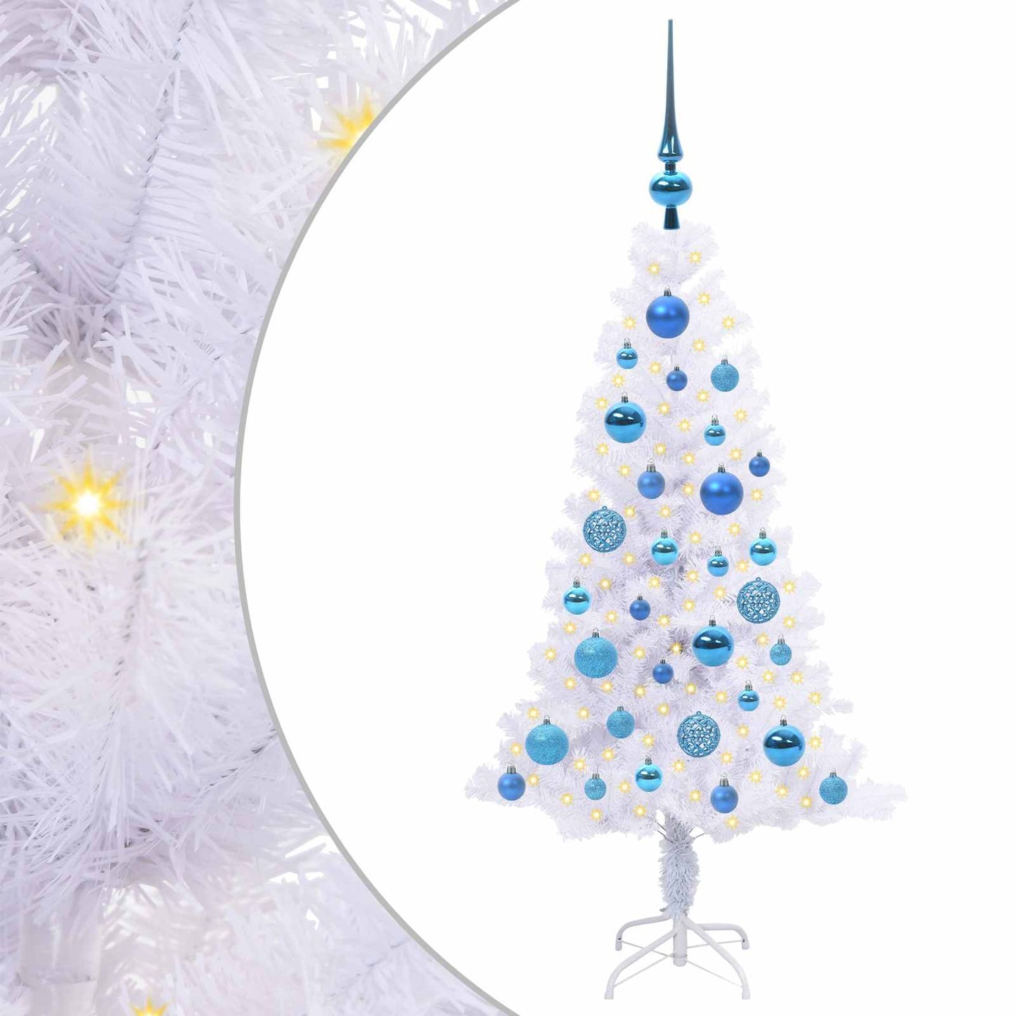 Kunstig juletre med 150 LED med stativ Hvit 120 cm PVC og Stål