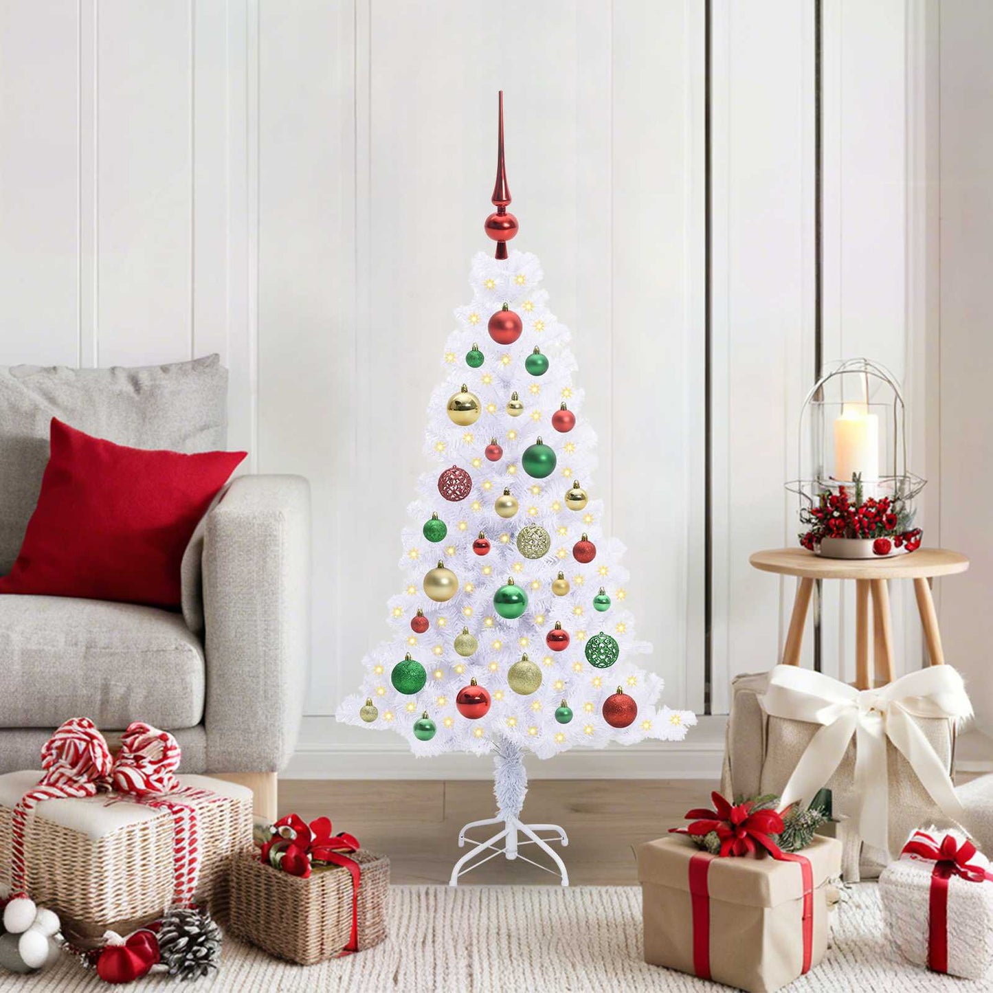 Kunstig juletre med 150 LED med stativ Hvit 120 cm PVC og Stål