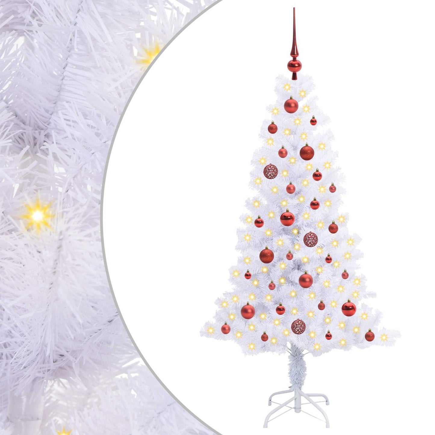 Kunstig juletre med 150 LED med stativ Hvit 150 cm PVC og Stål