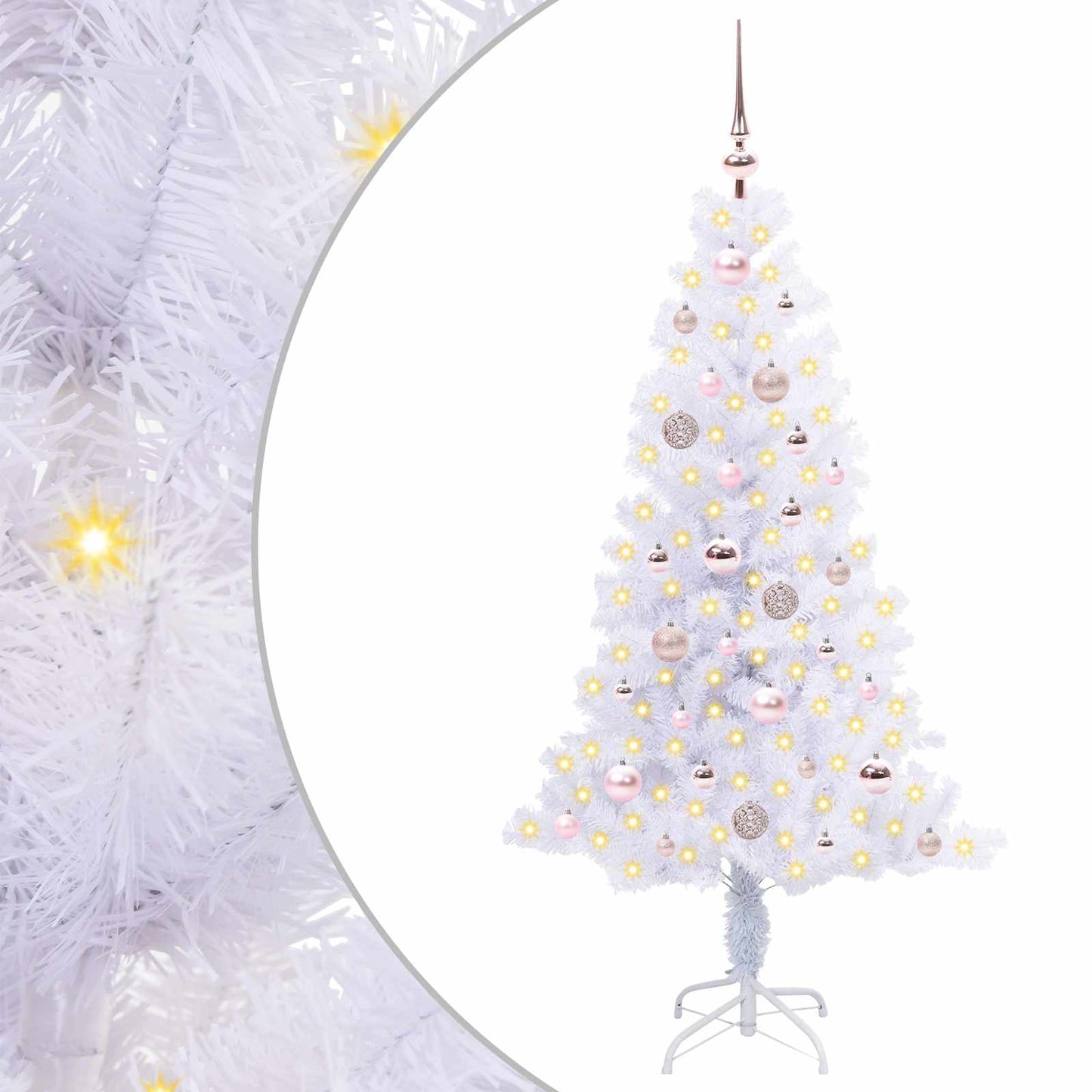 Kunstig juletre med 150 LED med stativ Hvit 150 cm PVC og Stål