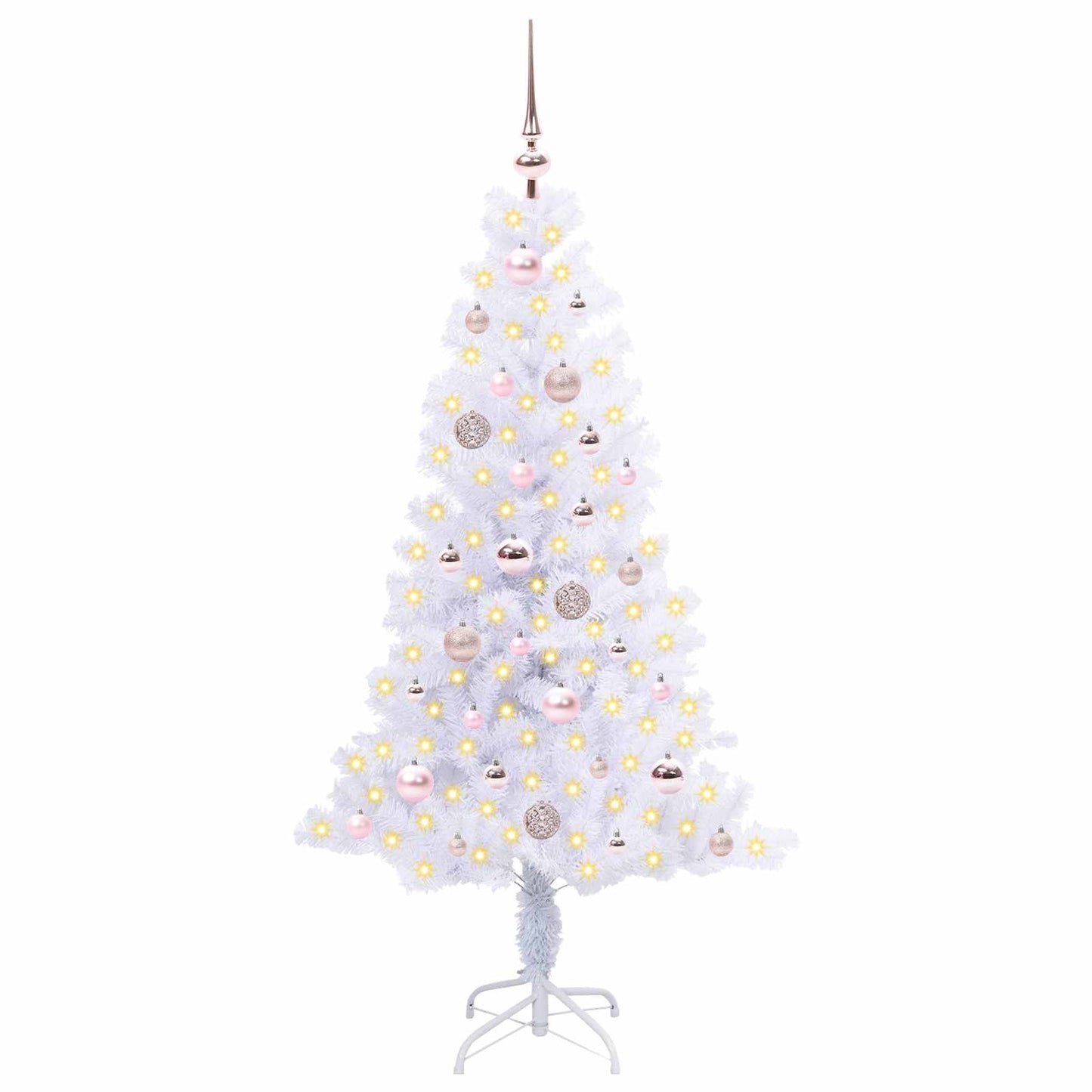 Kunstig juletre med 150 LED med stativ Hvit 150 cm PVC og Stål