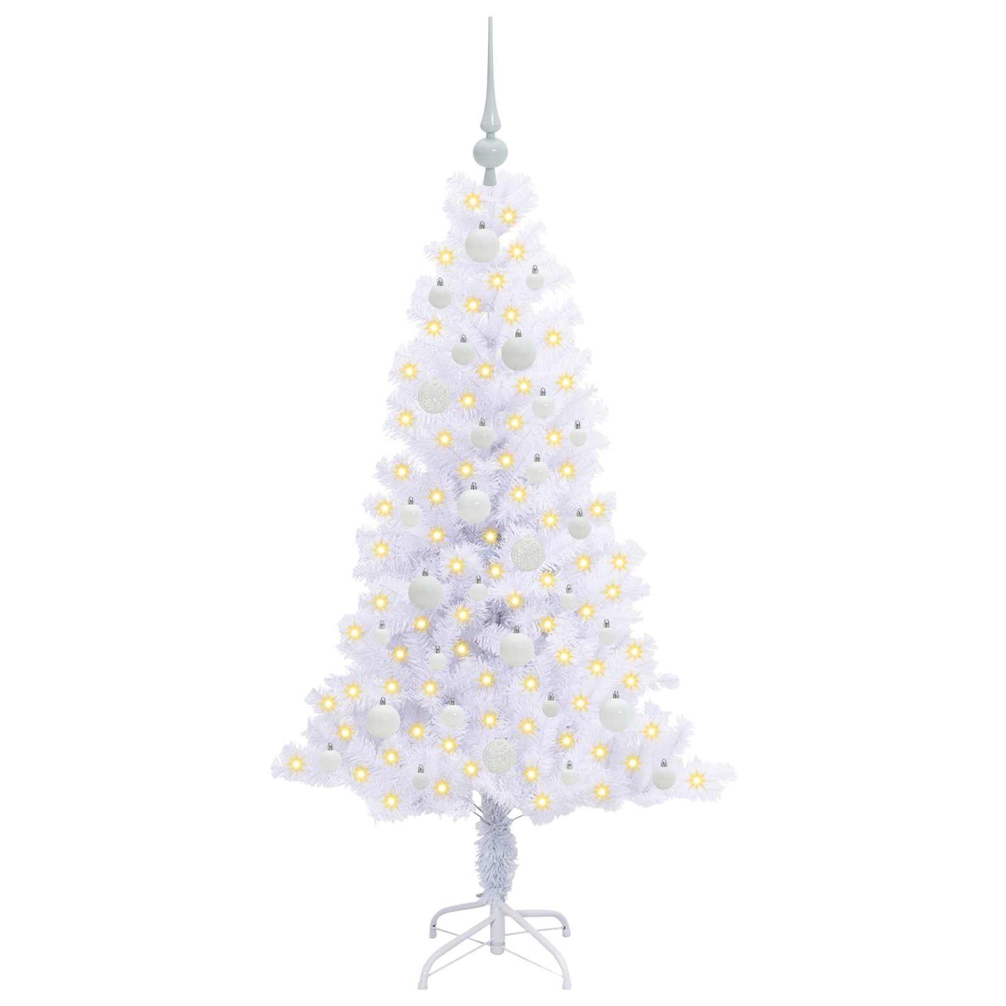 Kunstig juletre med 150 LED med stativ Hvit 150 cm PVC og Stål