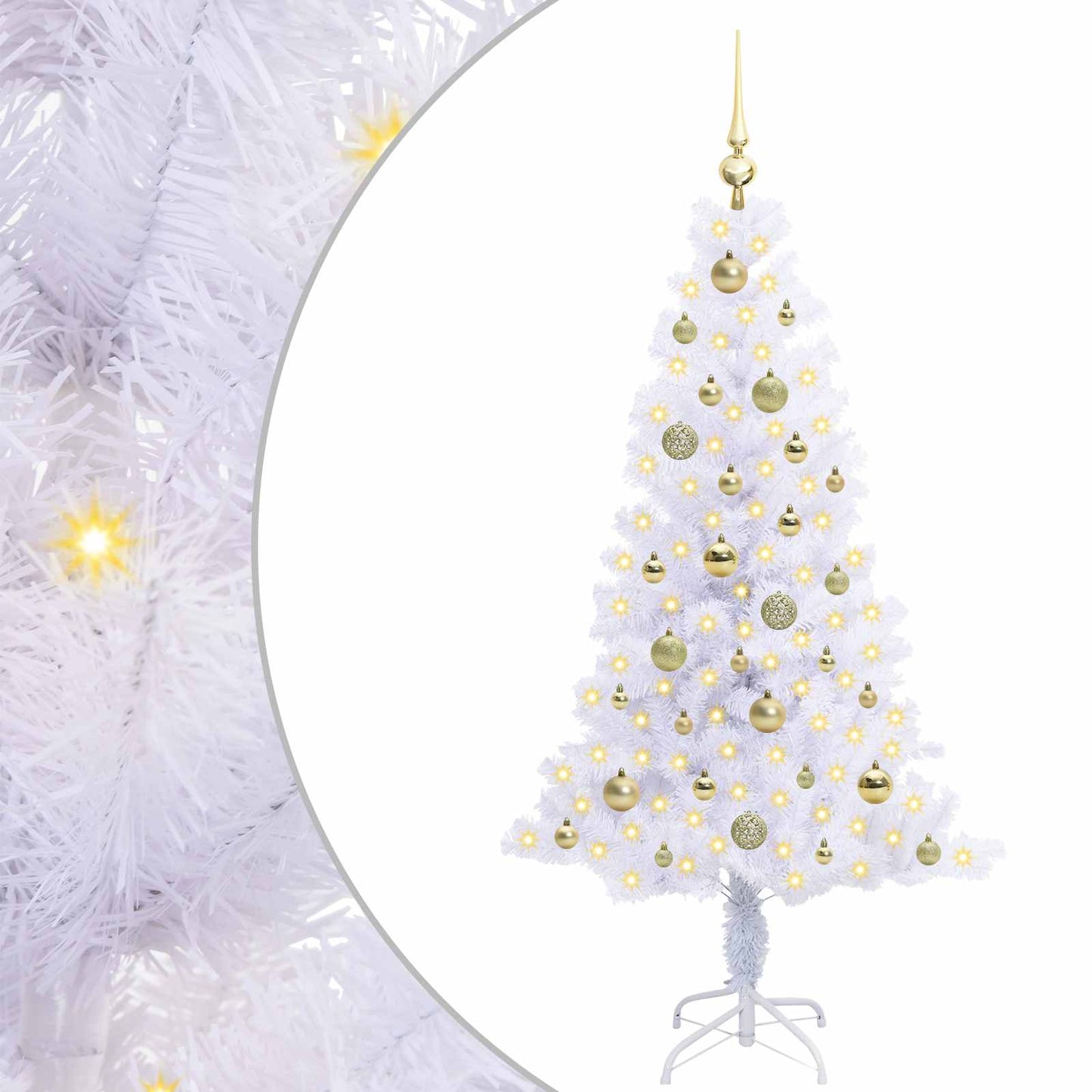 Kunstig juletre med 150 LED med stativ Hvit 150 cm PVC og Stål