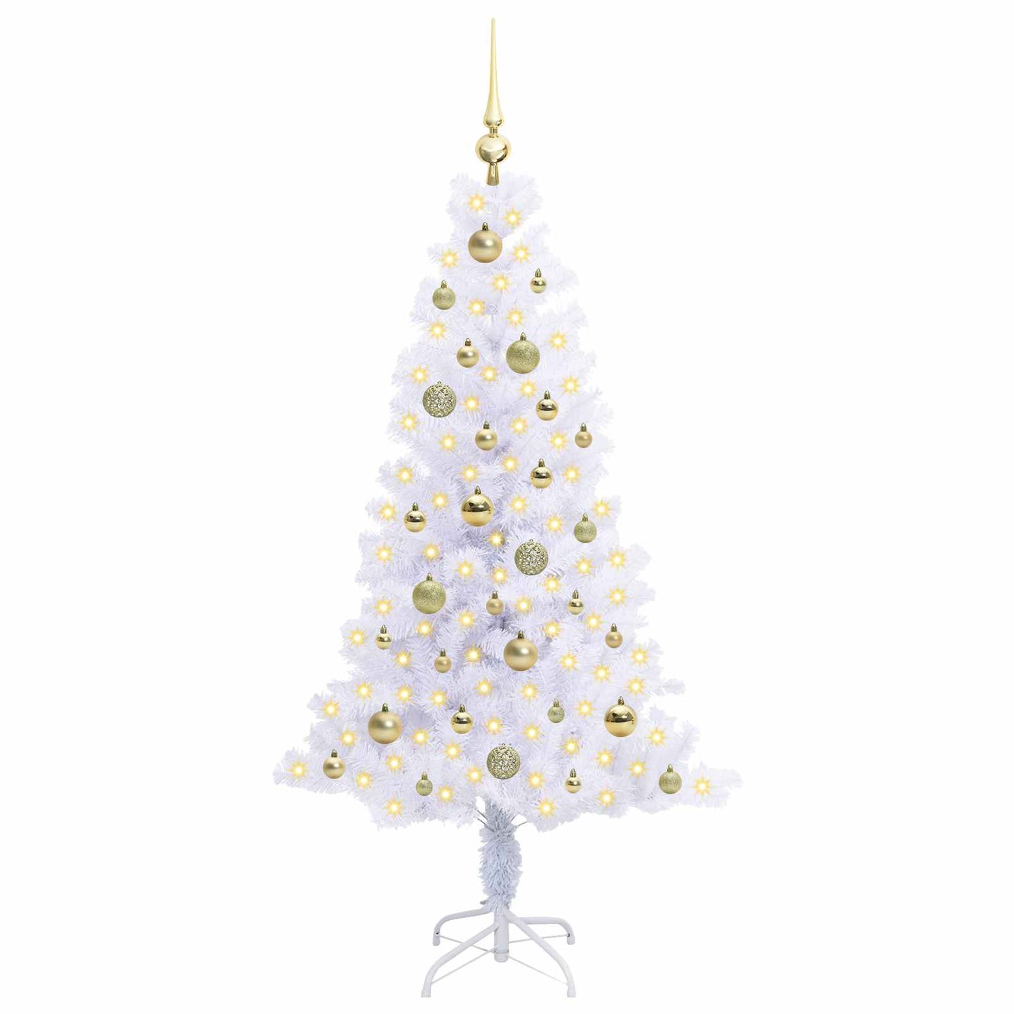 Kunstig juletre med 150 LED med stativ Hvit 150 cm PVC og Stål