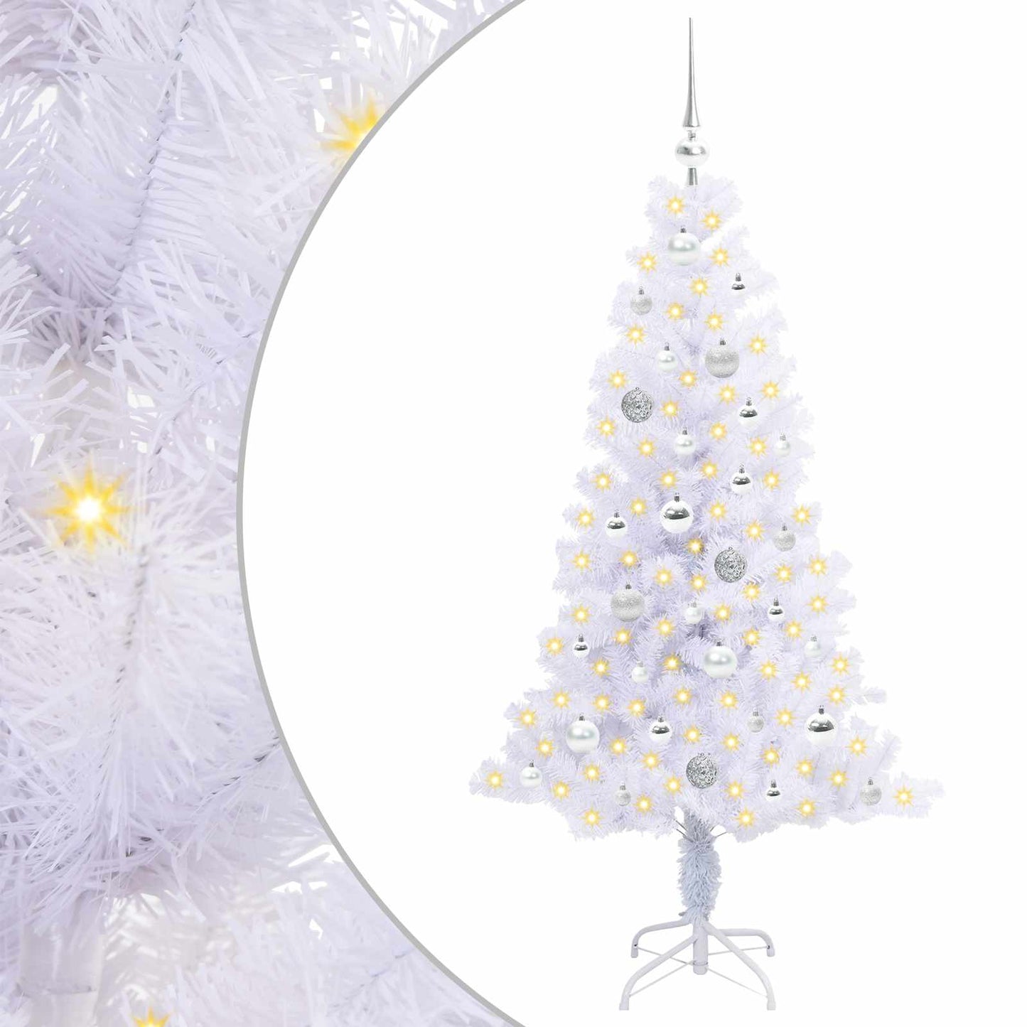 Kunstig juletre med 150 LED med stativ Hvit 150 cm PVC og Stål