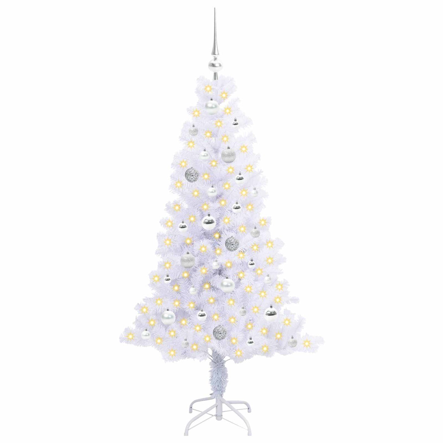 Kunstig juletre med 150 LED med stativ Hvit 150 cm PVC og Stål