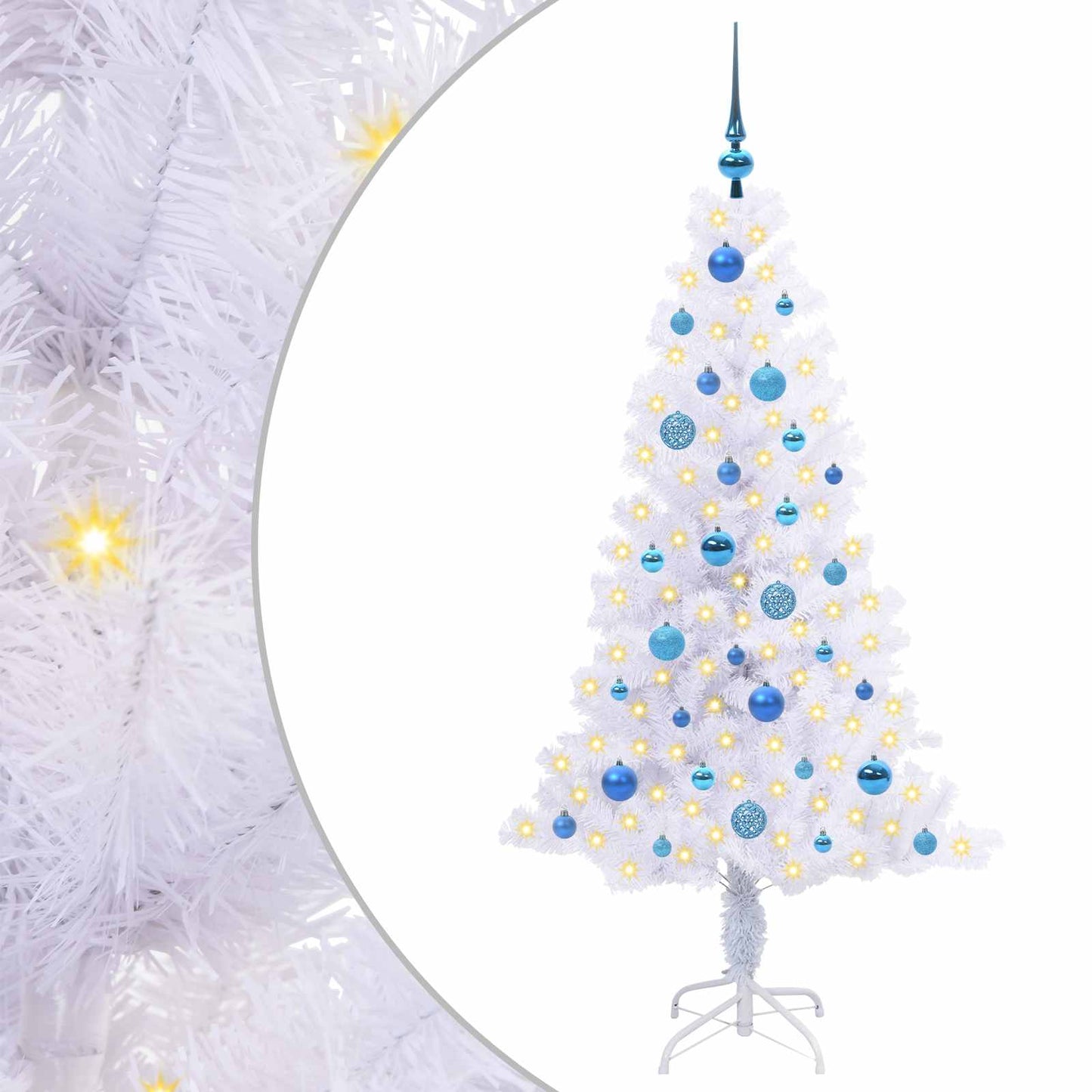 Kunstig juletre med 150 LED med stativ Hvit 150 cm PVC og Stål