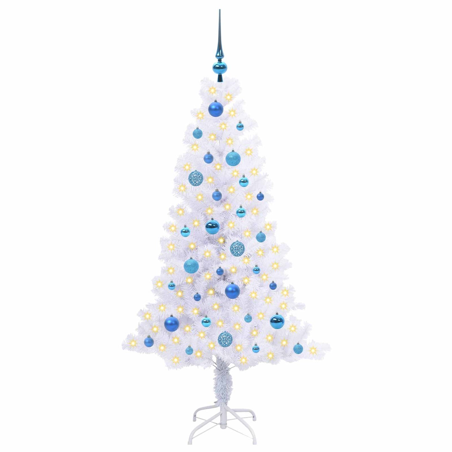 Kunstig juletre med 150 LED med stativ Hvit 150 cm PVC og Stål