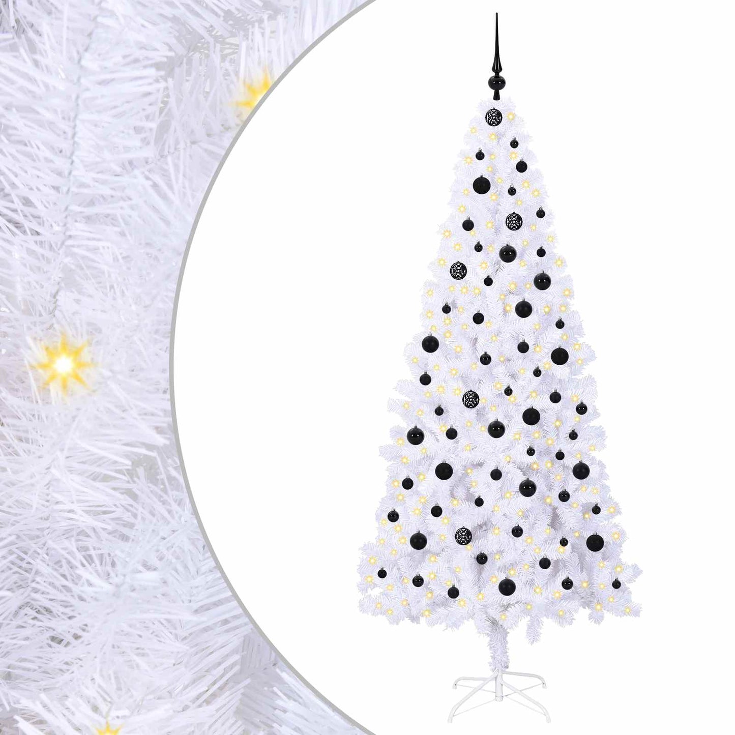 Kunstig juletre med 300 LED med stativ Hvit 210 cm PVC og stål