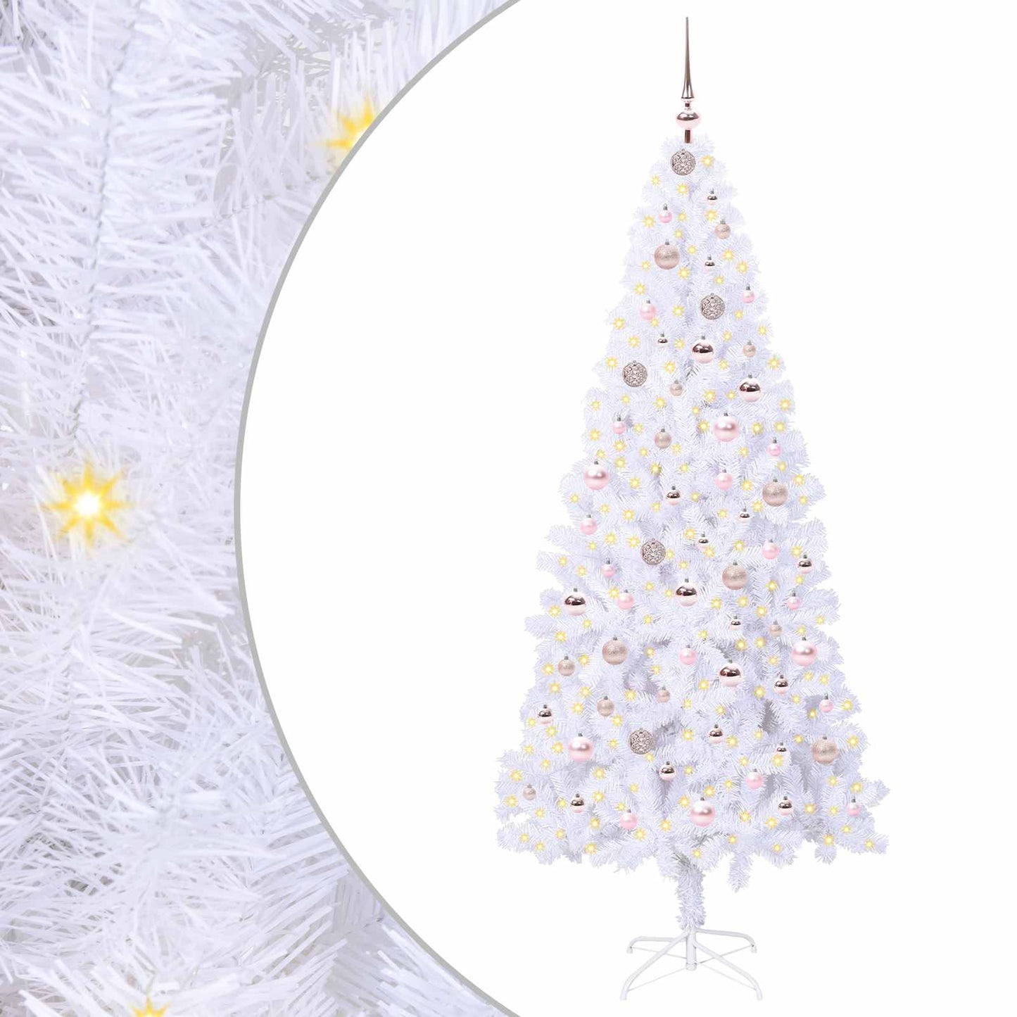 Kunstig juletre med 300 LED med stativ Hvit 210 cm PVC og stål
