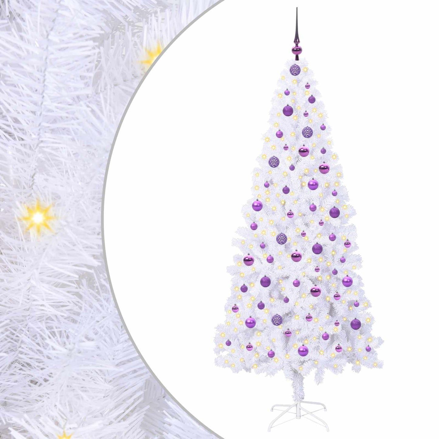 Kunstig juletre med 300 LED med stativ Hvit 210 cm PVC og stål
