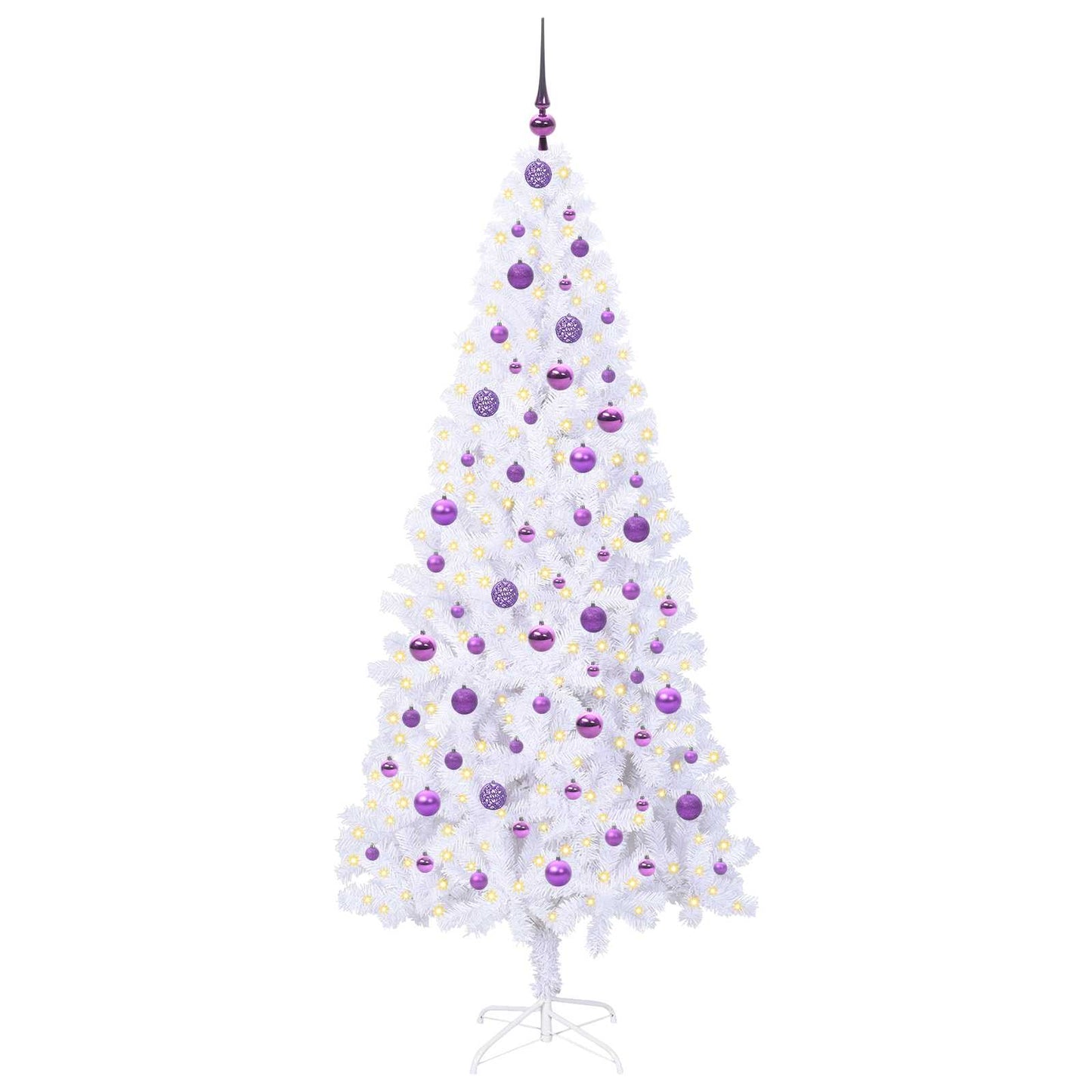 Kunstig juletre med 300 LED med stativ Hvit 210 cm PVC og stål