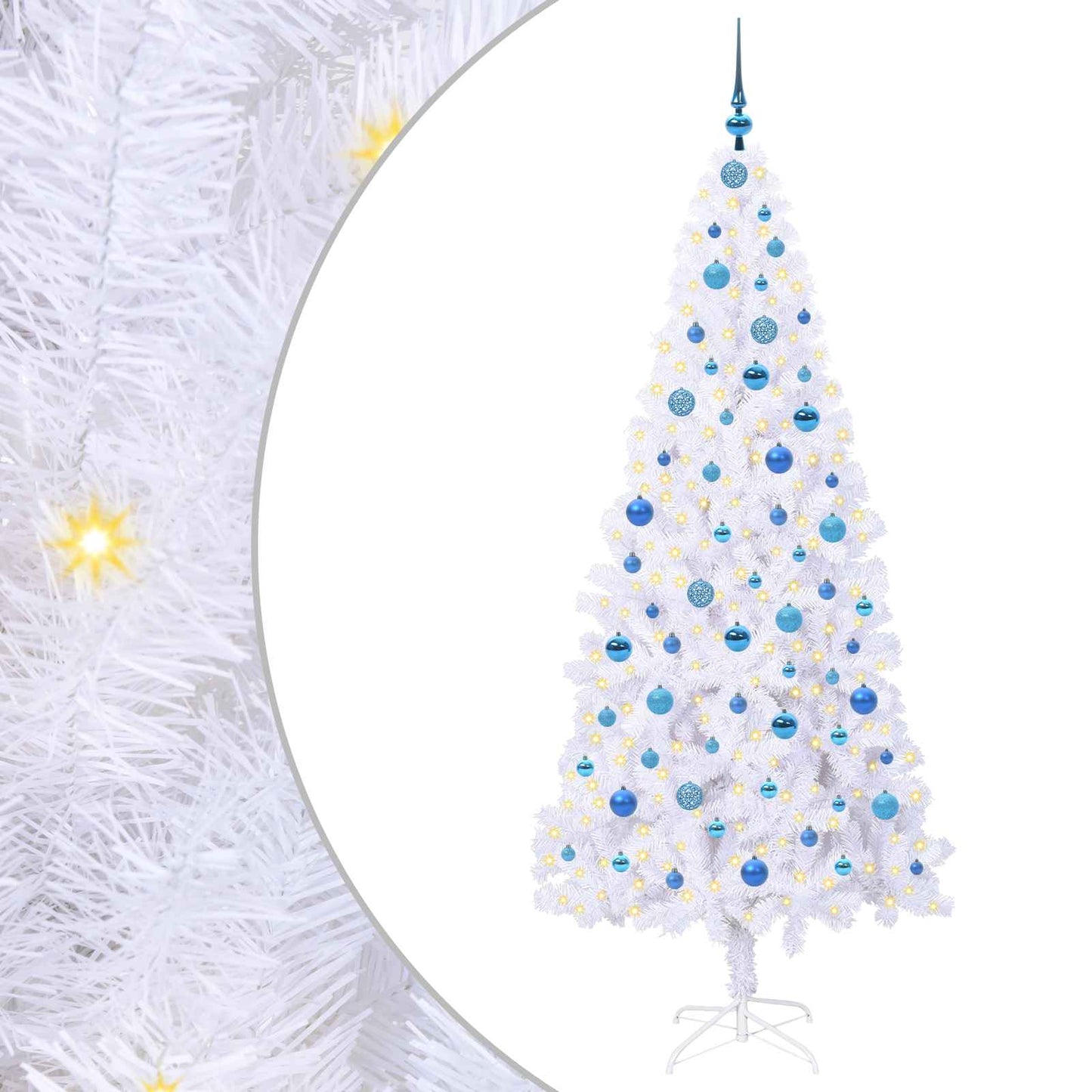 Kunstig juletre med 300 LED med stativ Hvit 210 cm PVC og stål