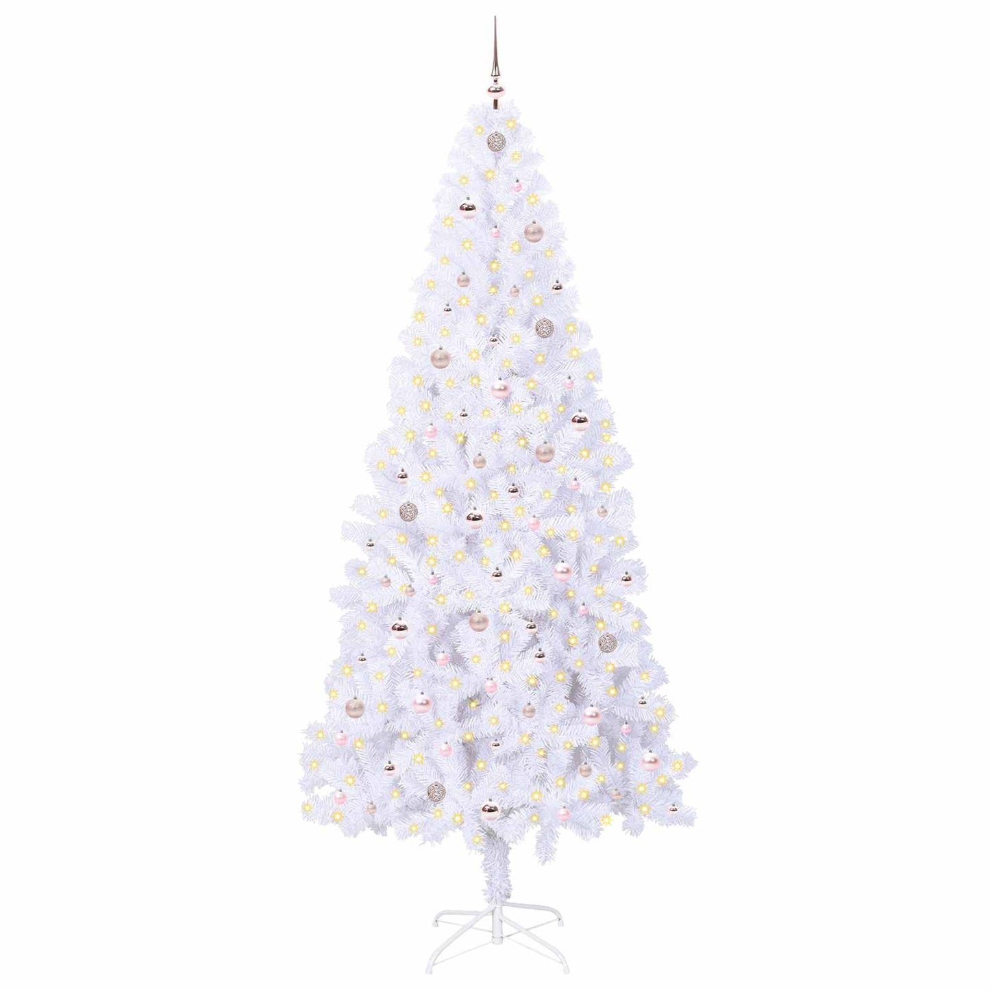 Kunstig juletre med 300 LED med stativ Hvit 240 cm PVC og stål