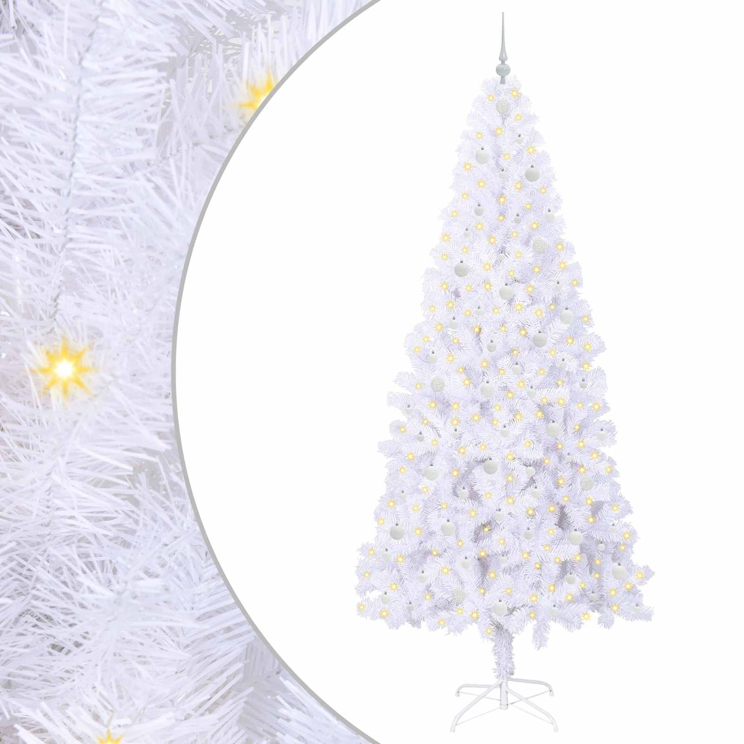 Kunstig juletre med 300 LED med stativ Hvit 240 cm PVC og stål