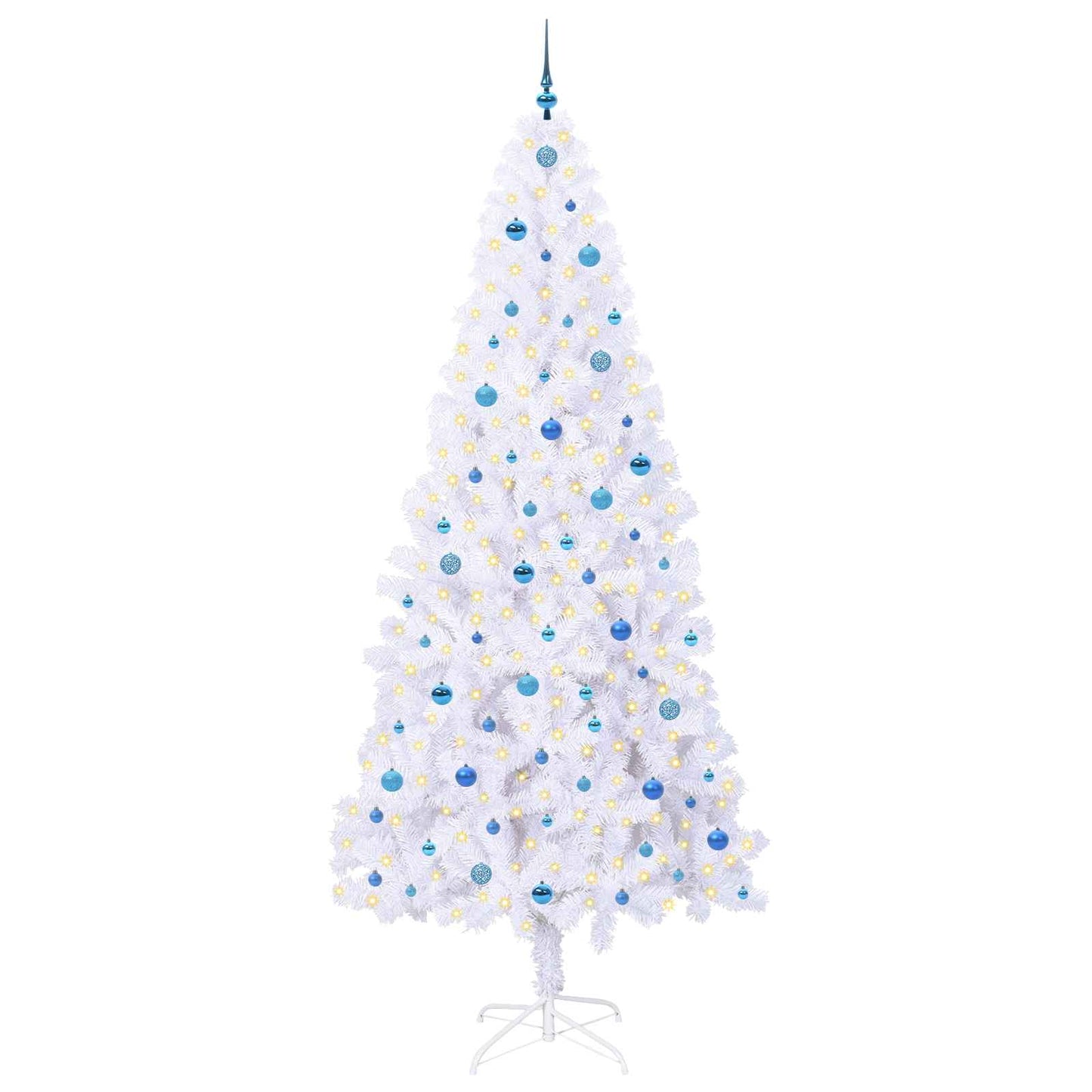 Kunstig juletre med 300 LED med stativ Hvit 240 cm PVC og stål