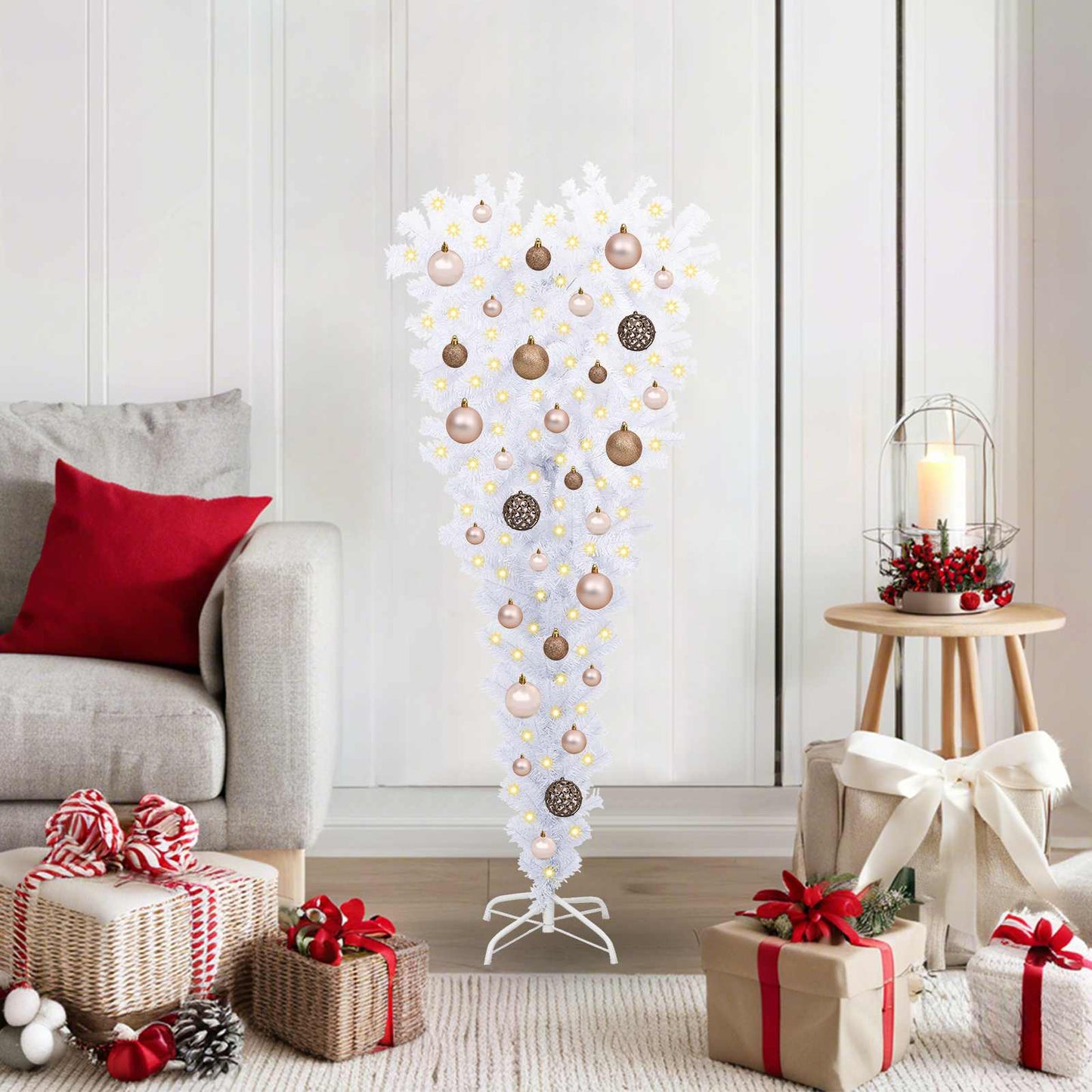 Kunstig juletre med 150 LED med stativ Hvit 120 cm PVC og Stål