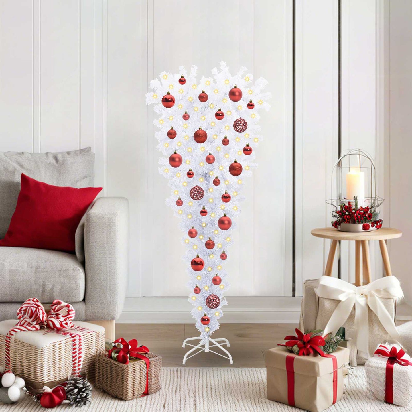 Kunstig juletre med 150 LED med stativ Hvit 120 cm PVC og Stål