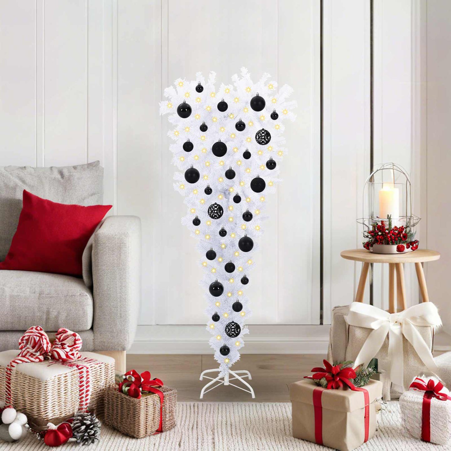 Kunstig juletre med 150 LED med stativ Hvit 120 cm PVC og Stål