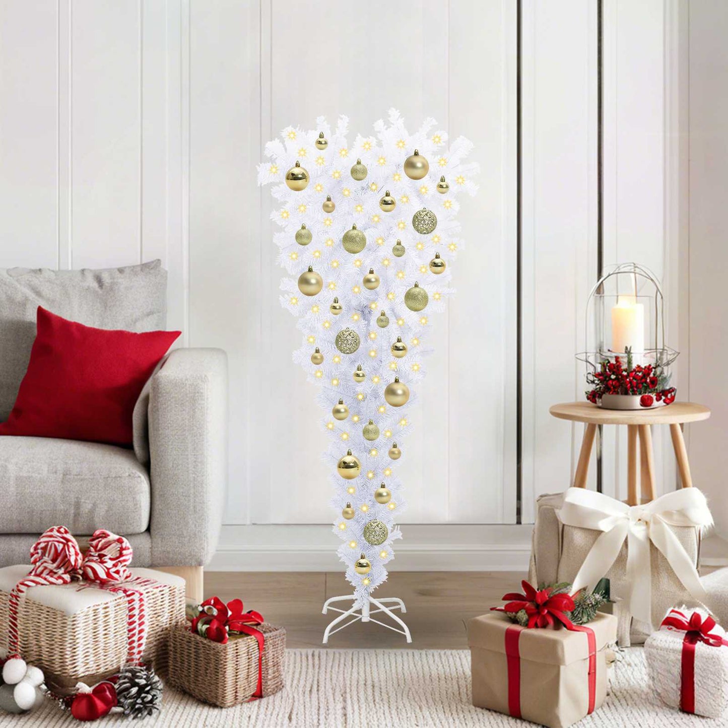 Kunstig juletre med 150 LED med stativ Hvit 120 cm PVC og Stål