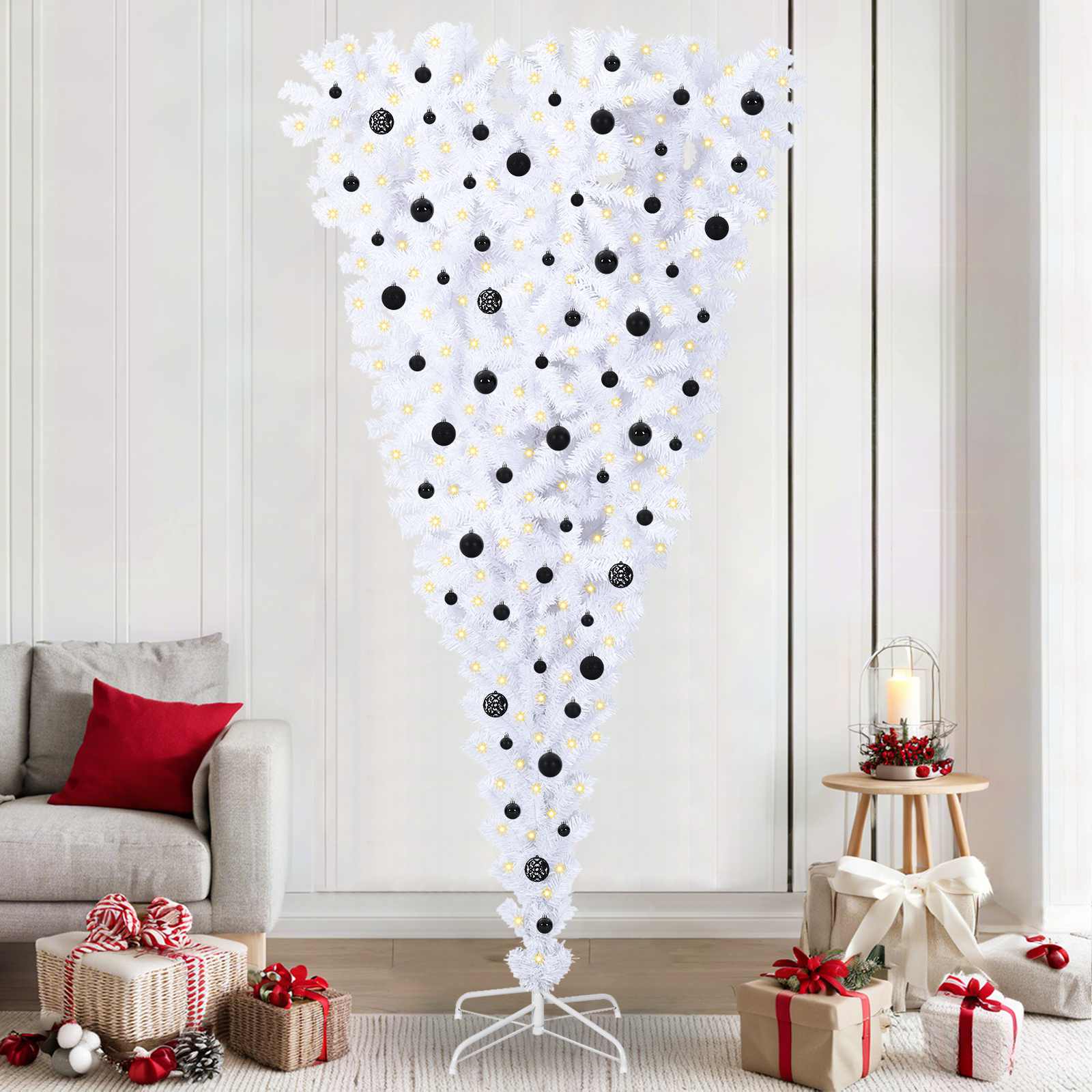 Kunstig juletre med 300 LED med stativ Hvit 240 cm PVC og Stål vidaXL