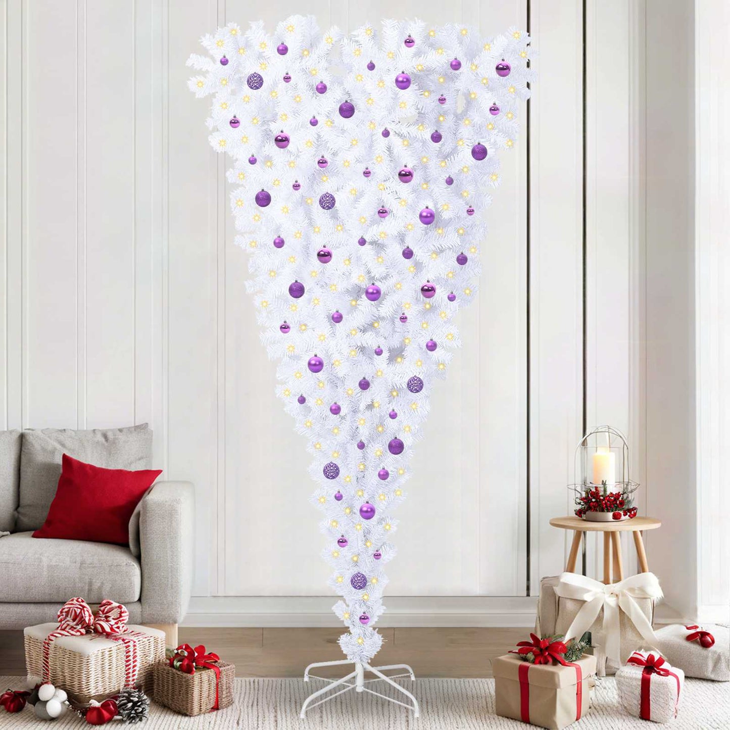 Kunstig juletre med 300 LED med stativ Hvit 240 cm PVC og Stål vidaXL