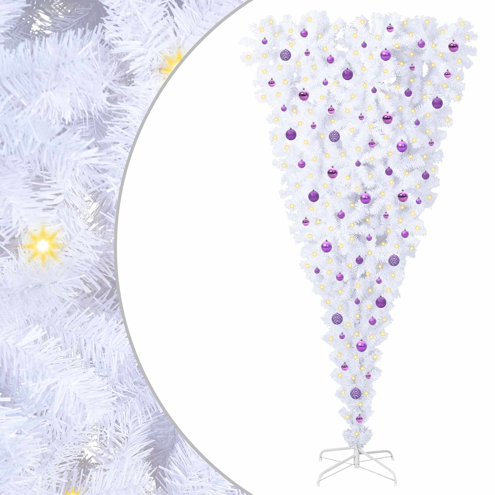 Kunstig juletre med 300 LED med stativ Hvit 240 cm PVC og Stål vidaXL