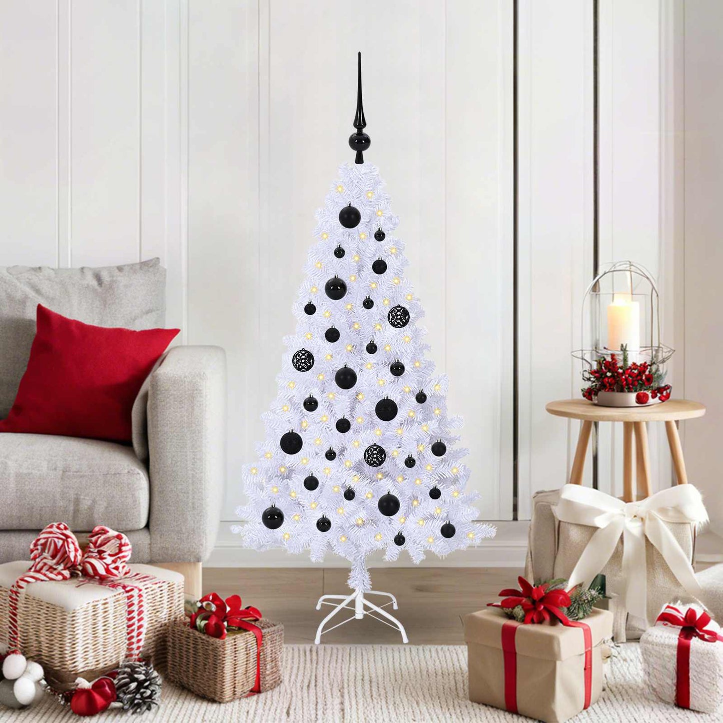 Kunstig juletre med 150 LED med stativ Hvit 120 cm PVC og stål